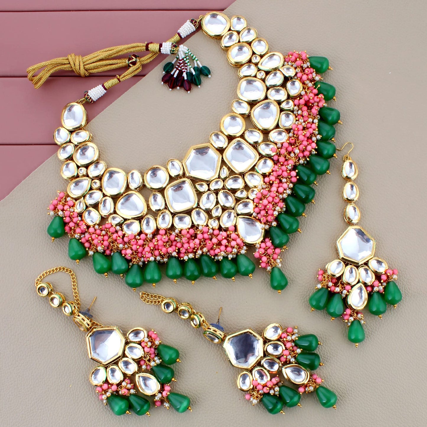 Lucky Jewellery 18K Gold Plated Multicolor with Monalisa Drop Bridal Set for Girls & Women