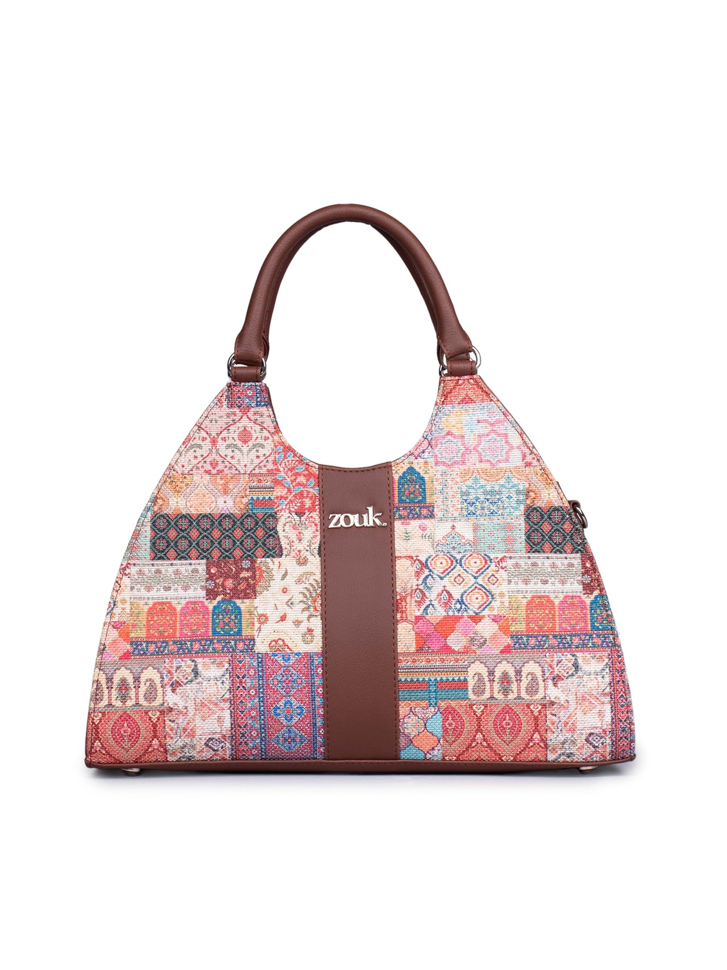 ZOUK Konkona Statement Satchel Bag - Kutch Gamthi | Jute | Vegan Leather Handcrafted With Detachable Sling Strap | Multicolor