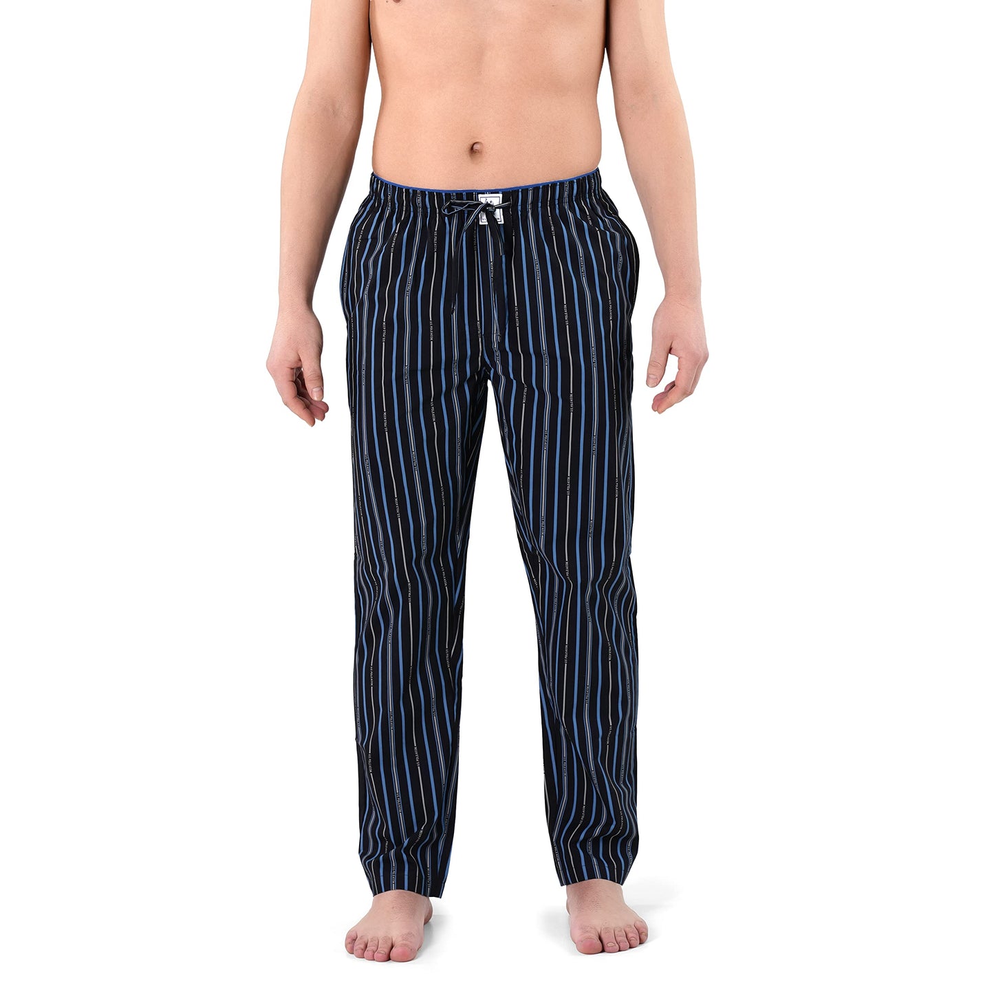 U.S. Polo Assn.. Men's IYAD Printed Mid Rise Cotton Lounge Pants(IYAD-PR_BLACK-USPOLOASSN STRIPE_L)