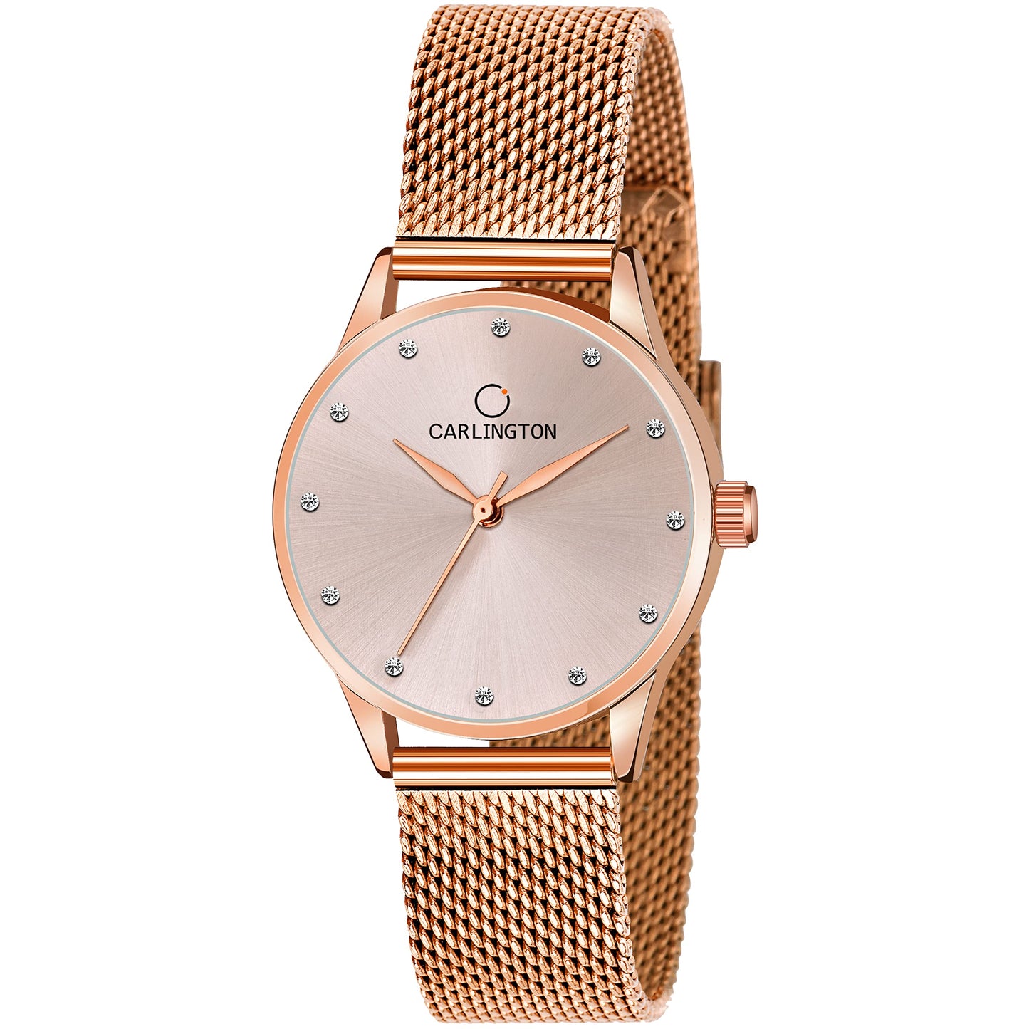 Carlington Womens Analog Ladies Wrist Watch With Mesh Strap-Ct 2009 Rose Gold