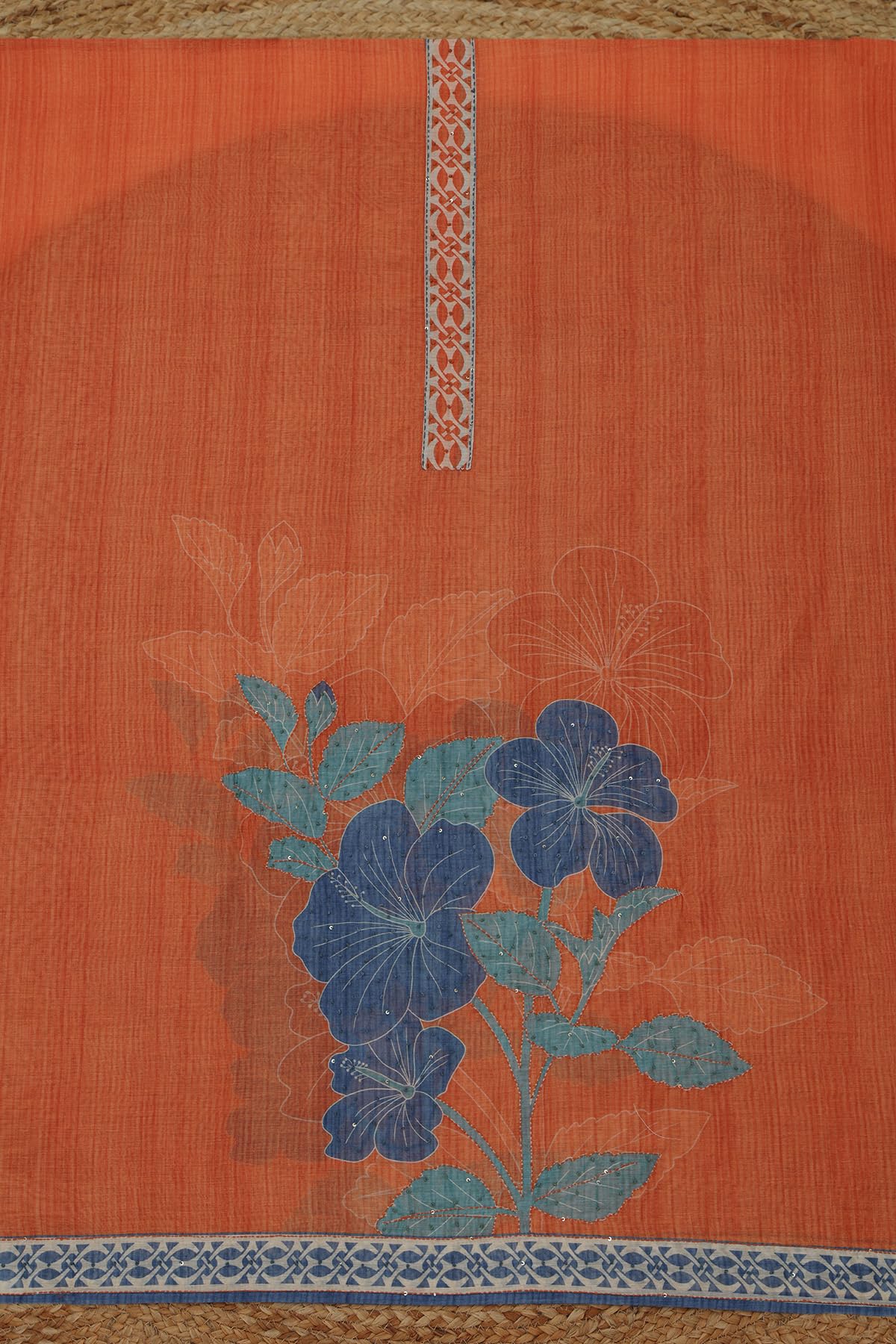 Soch Womens Rust Chanderi Floral Dress Material With Sequins