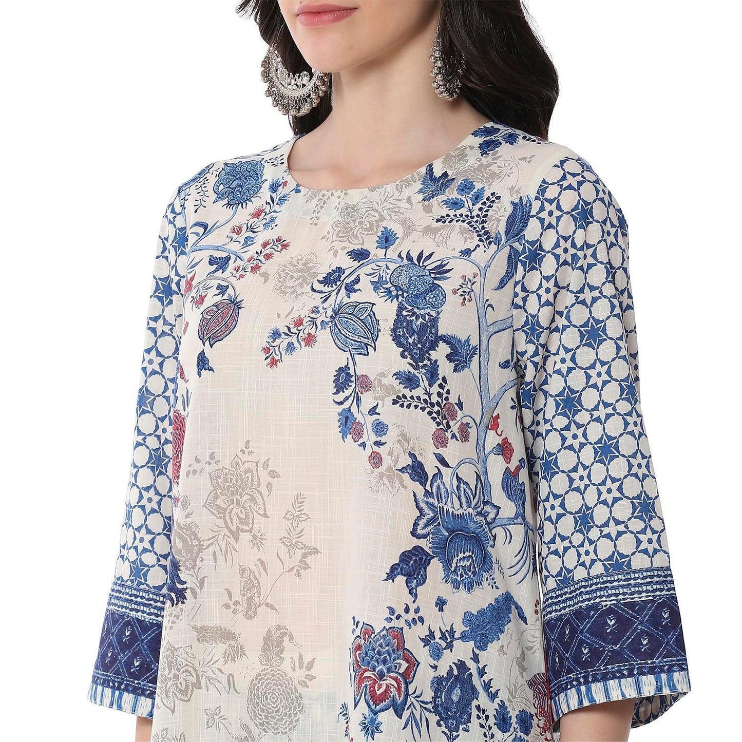 Biba Women's Cotton Kurta, Bottom, Dupatta (SKDCHZ10834SS25IND_White