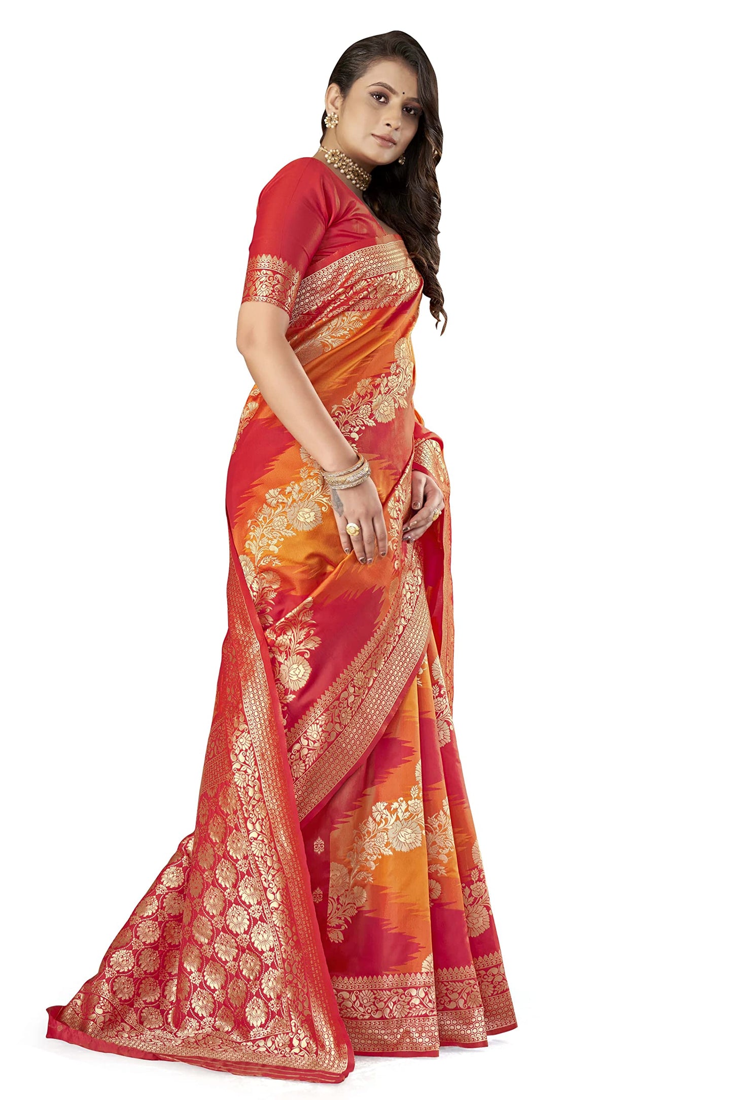 MANOHARI Women's Banarasi Silk Heavy Embroidery Traditional saree with Blouse PieceSaree