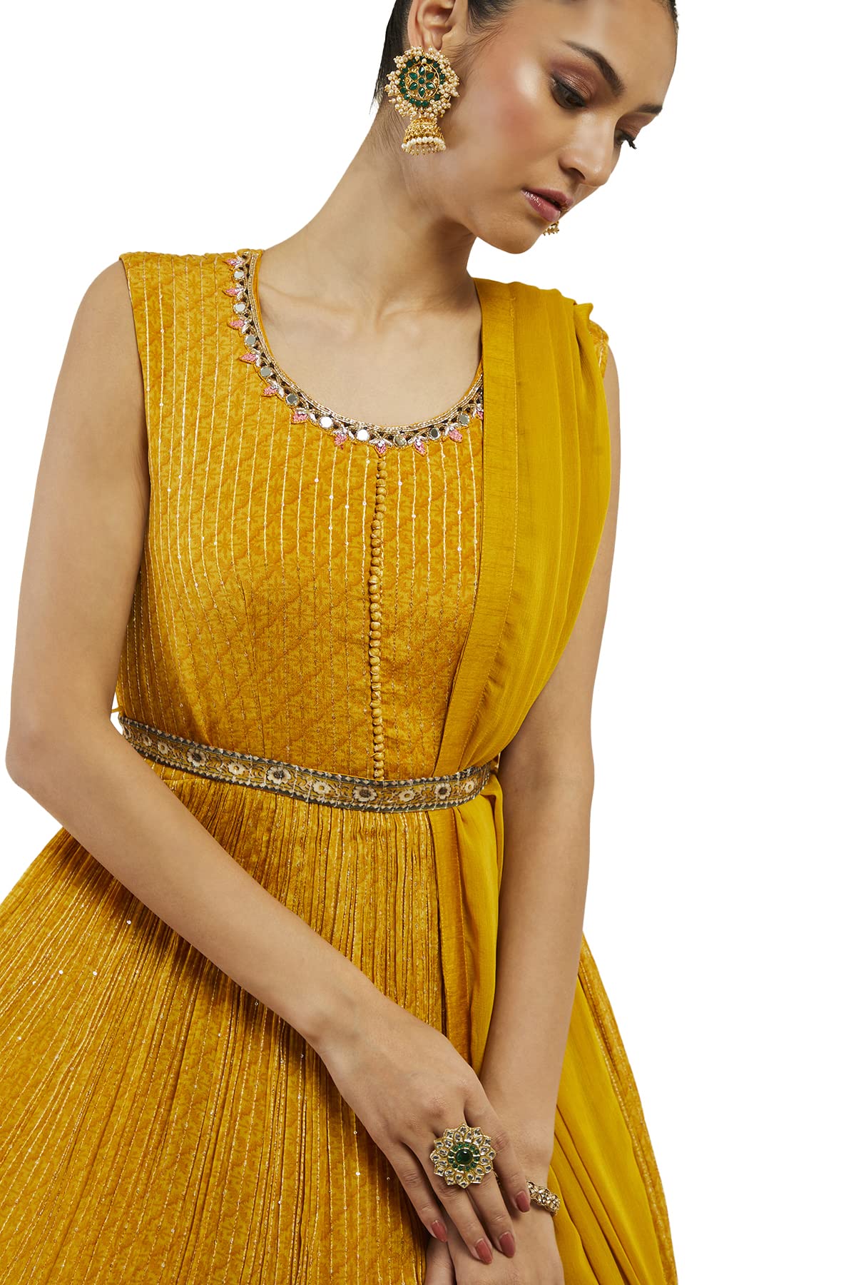 Soch Women Yellow Georgette Embroidered Gown (Yellow_XL)