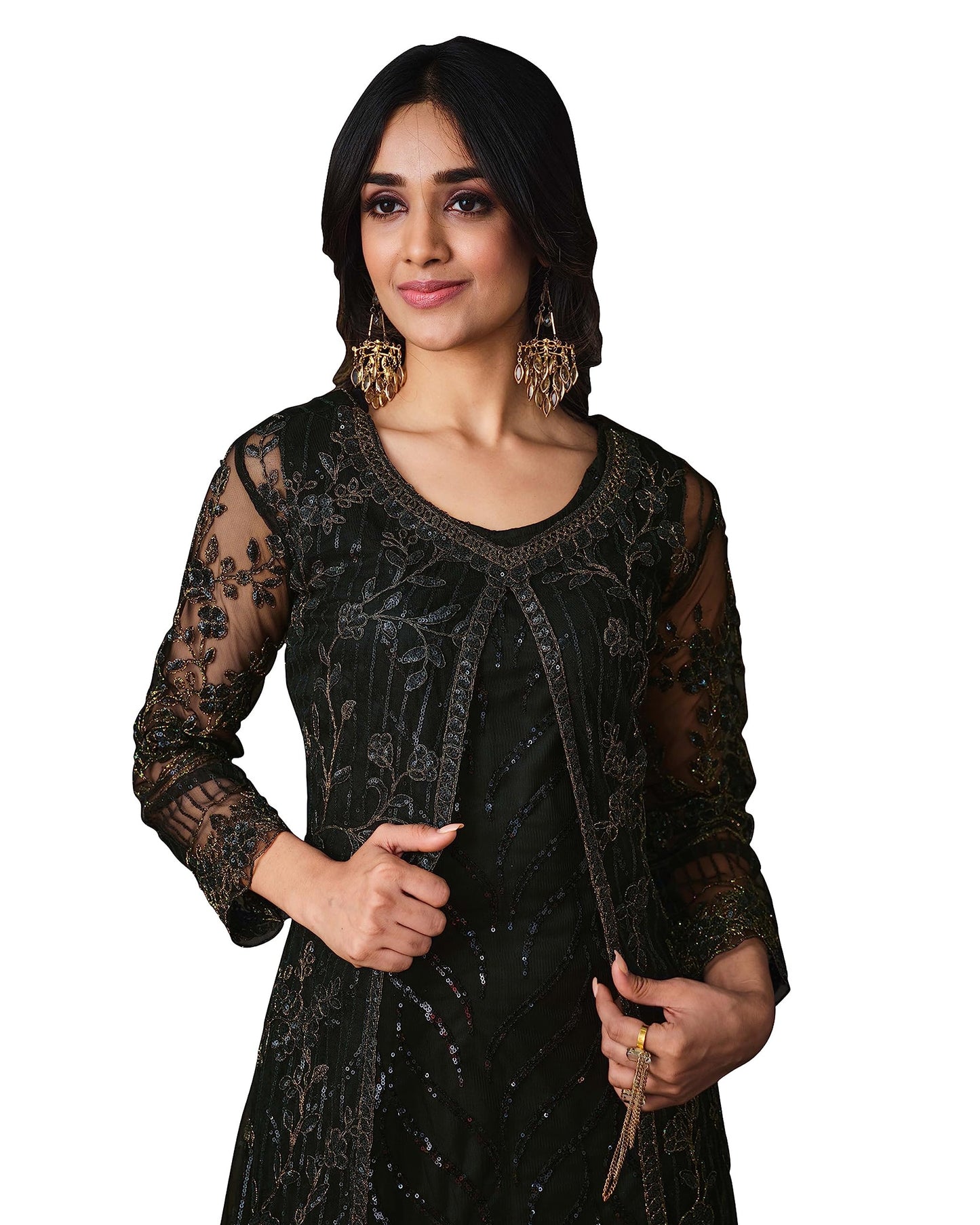 RUDRAPRAYAG Anarkali Net and Satin Straight Suits for Women | Semi stitched Embroidered Dress for Women | Gown With Dupatta for Women 2023 | Gown in Clothing & Accessories