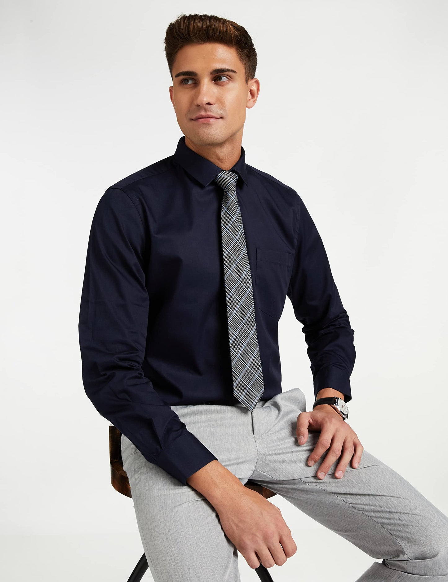 Amazon Brand - Symbol Men's 100% Cotton Slim Fit Formal Shirt Navy 38