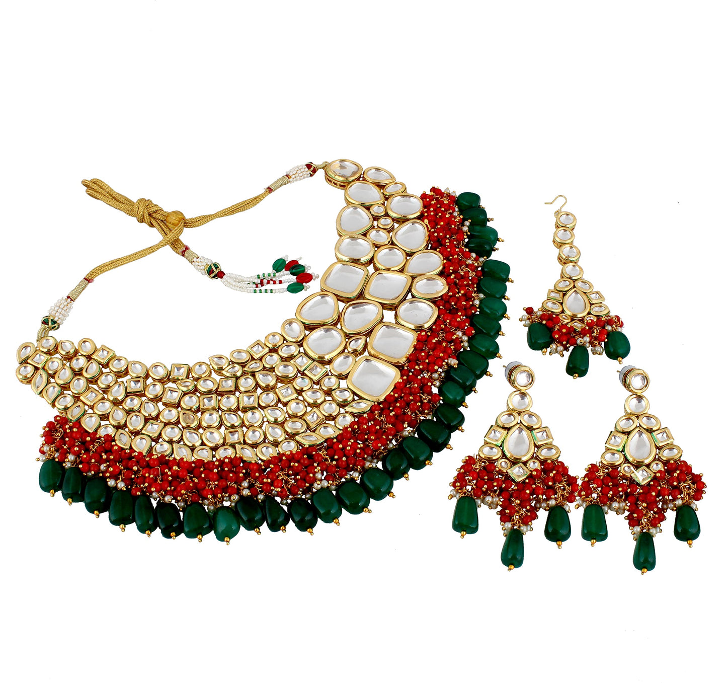 LUCKY JEWELLERY Back Meenakari 18k Gold Plated Multicolor Color Tika Earring Combo Jewellery Set Uncut Big Faux Kundan Dibbi Kundan Choker Necklace Set for Girl's & Women