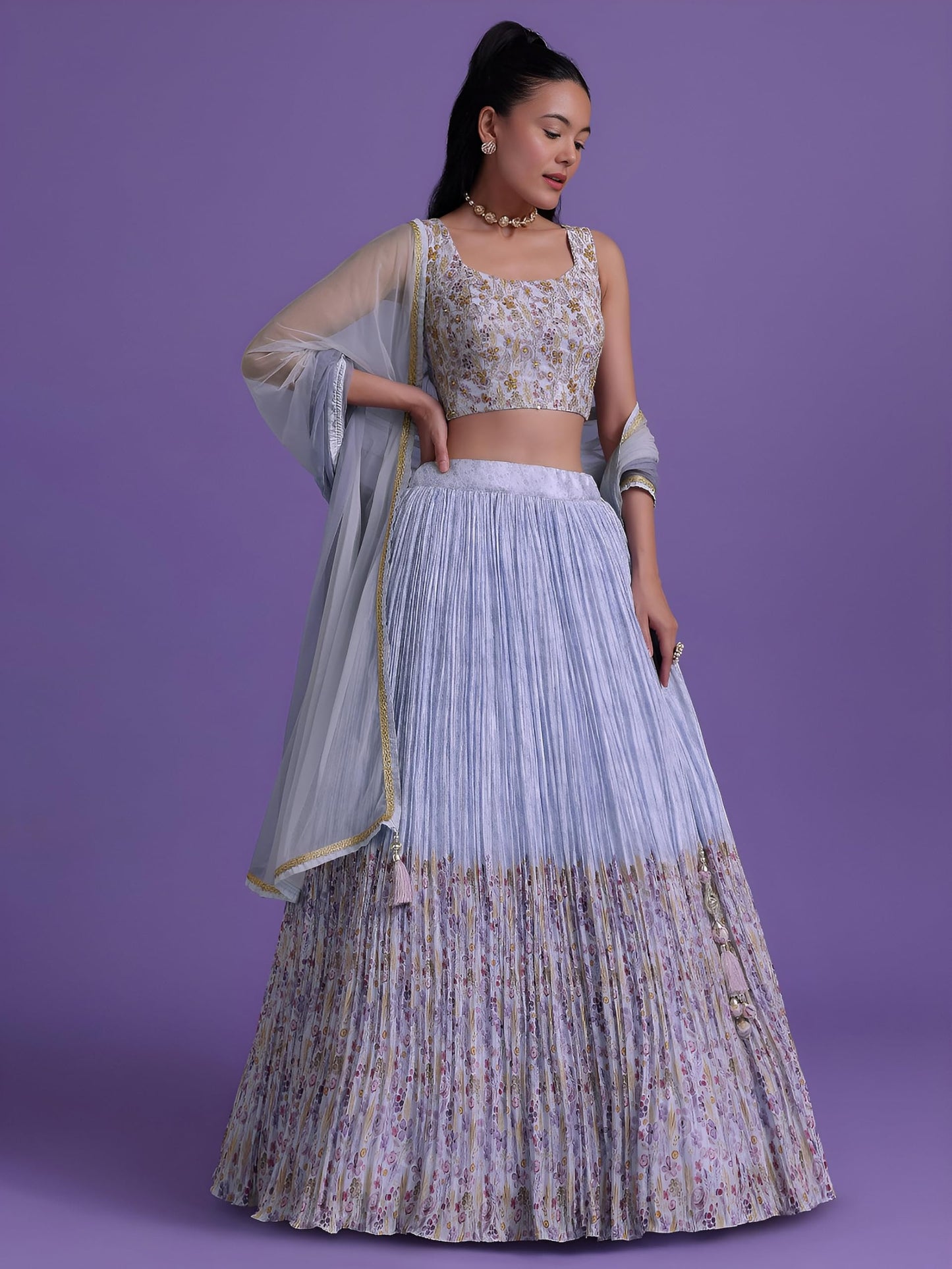 Zeel Clothing Women's Georgette Semi-Stitched Digital Print Mirror Hand Work Lehenga Choli with Dupatta (5100-Blue-Wedding-Stylish-Lehenga-Choli; Free Size)