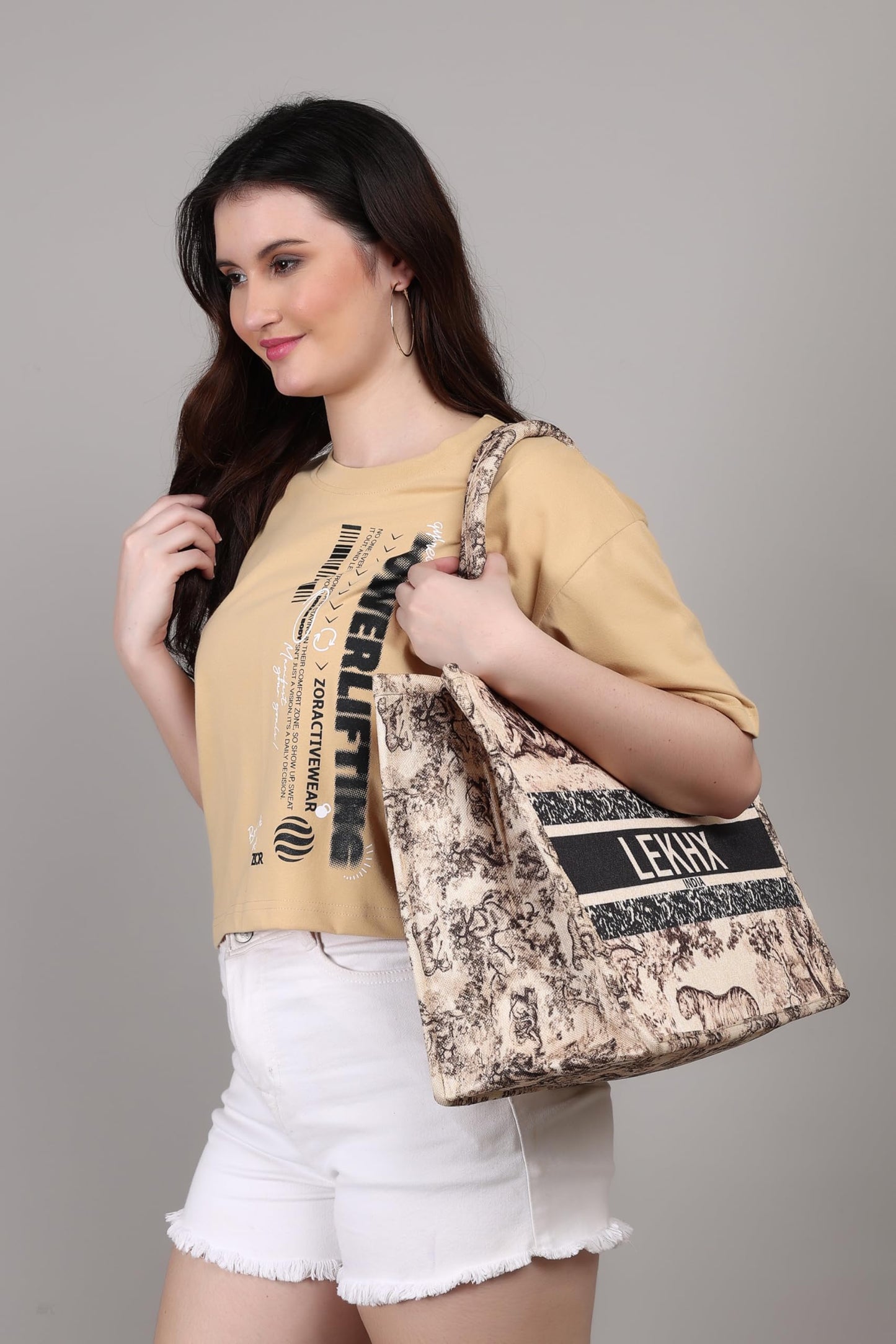 Women's Designer Tote Bag for Office, College, Party | Eco-Friendly Jute Canvas Handbag | Spacious & Lightweight Shoulder Bag for Work, Travel, Casual & Evening Use | Fits 15 Inch Laptop (Beige)
