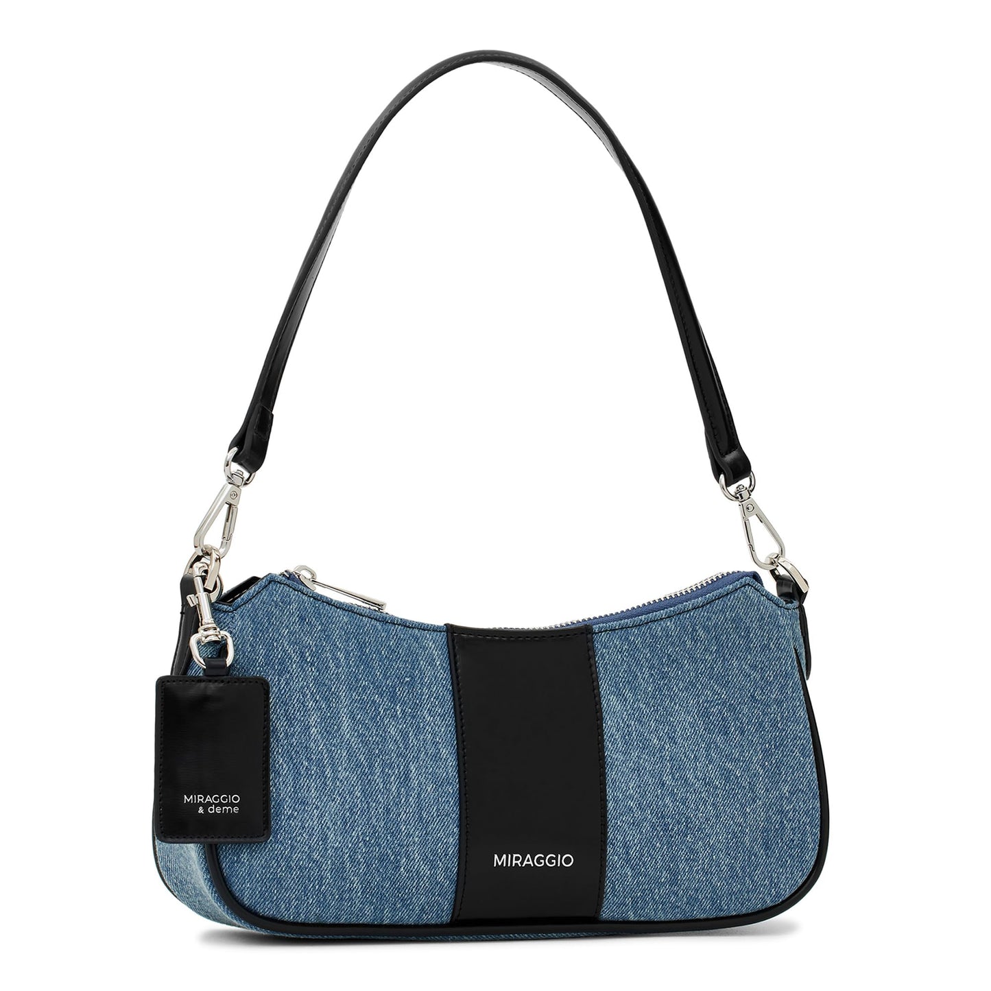 Miraggio Bella Denim Shoulder Bag with Adjustable & Detachable Sling/Crossbody Strap for Women (Denim & Black)