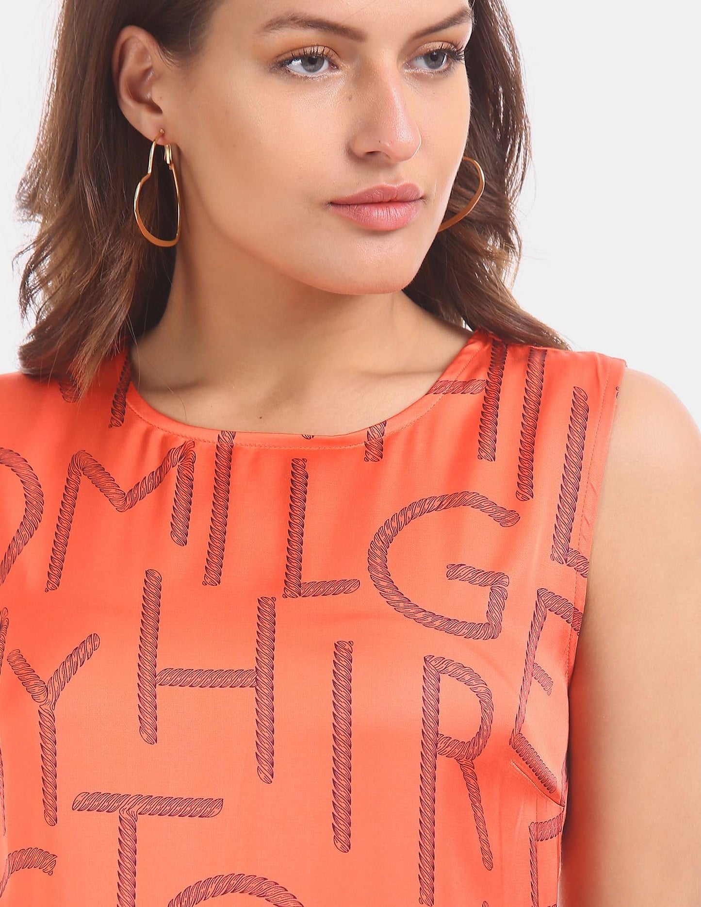 Tommy Hilfiger Womens Printed Round Neck Dress_8905183020567 Orange