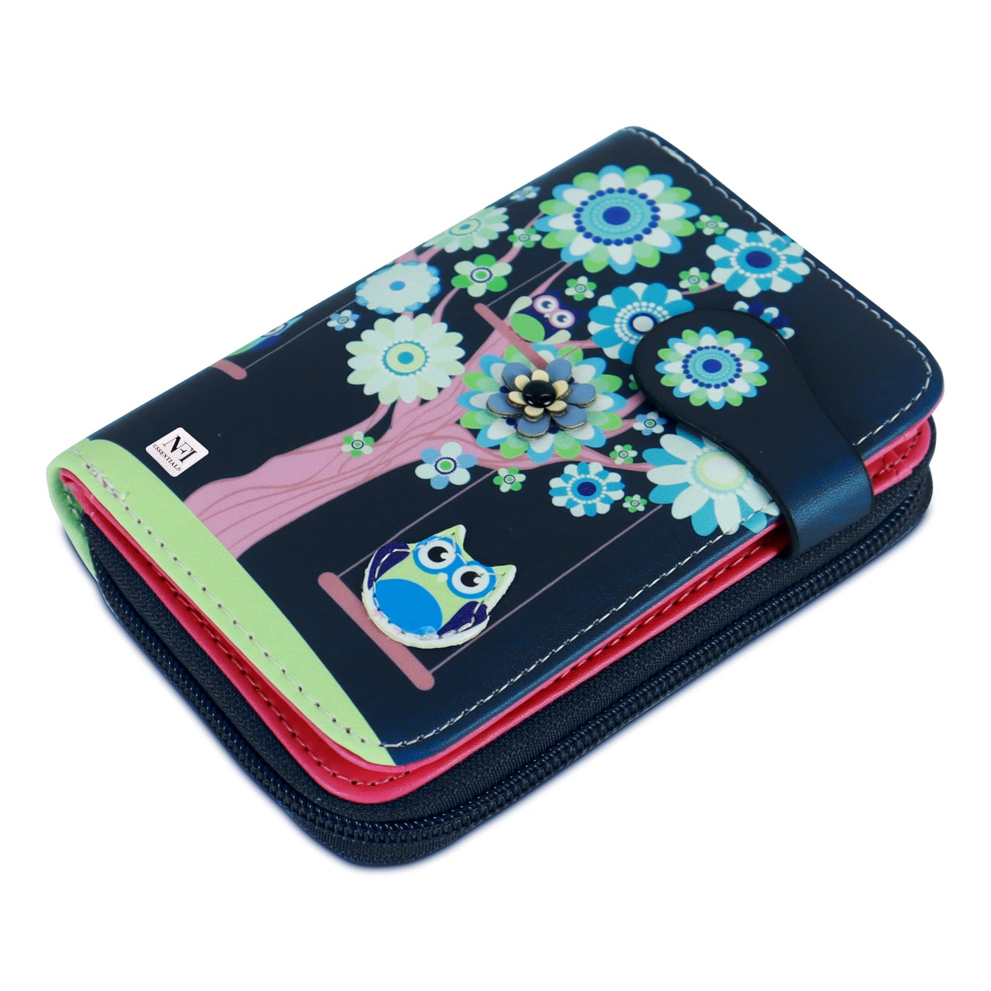 NFI essentials Small Wallet for Women, PU Leather Printed Mini Wallet for Girls, Zipper Credit Card Holder Organizer Coin Purse for Girls (Dark Grey)