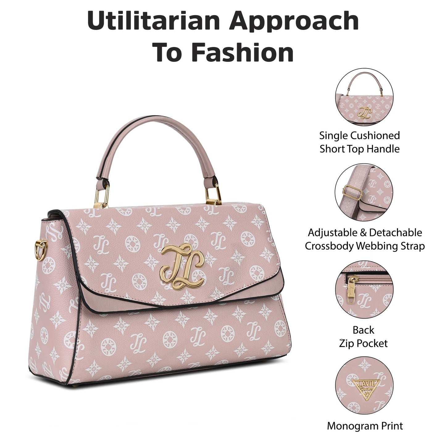 Lavie Signature Women's Mono Jackson Flap Satchel Handbag for Women | Satchel Bag for Work | Ladies purse | Stylish Shoulder Bag | Gift For Women