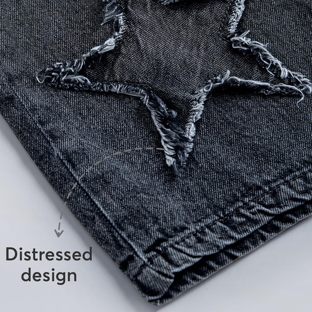 Hopscotch Girls Black Star Applique Cotton Wide Leg Jeans (6-7 Years)