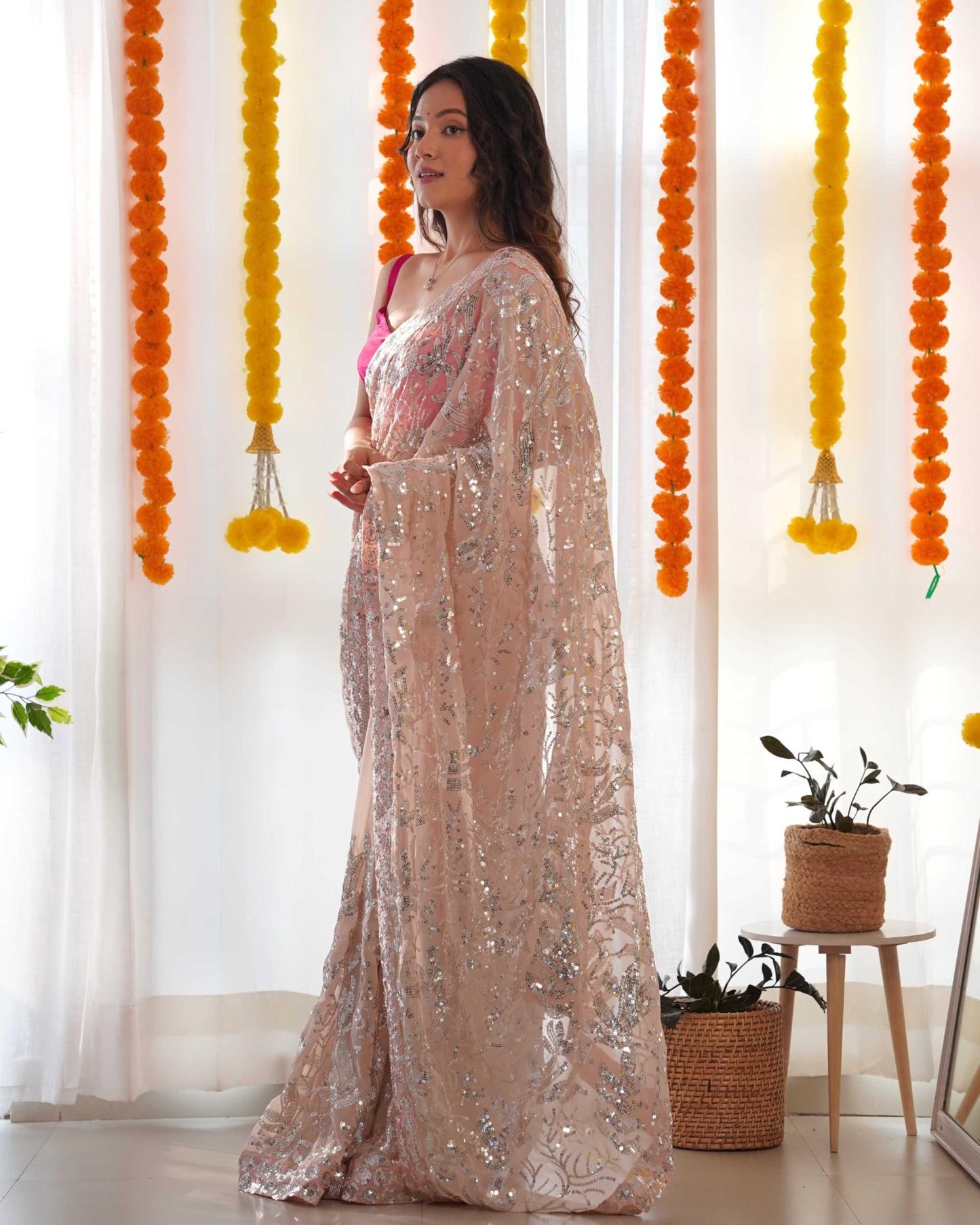 Panzora Women's Soft Georgette Embroidery Work Saree With Silk Blouse Piece