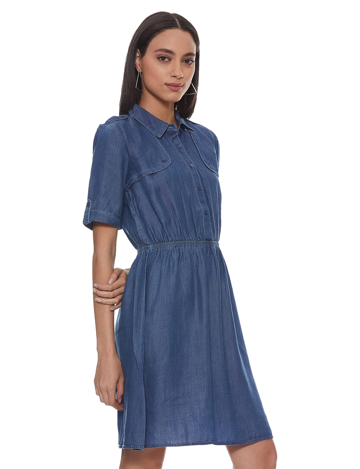 United Colors of Benetton Women's Synthetic A-Line Midi Casual Dress (21P4LY1E4510I_Navy_XL)