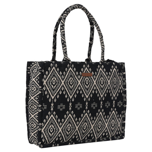 ENSAC Cotton Jacquard Tote Bag for Women, Stylish Handbag for women with Zip Closure | Fit for Office Bag, College, Travel Use | Handcrafted in India