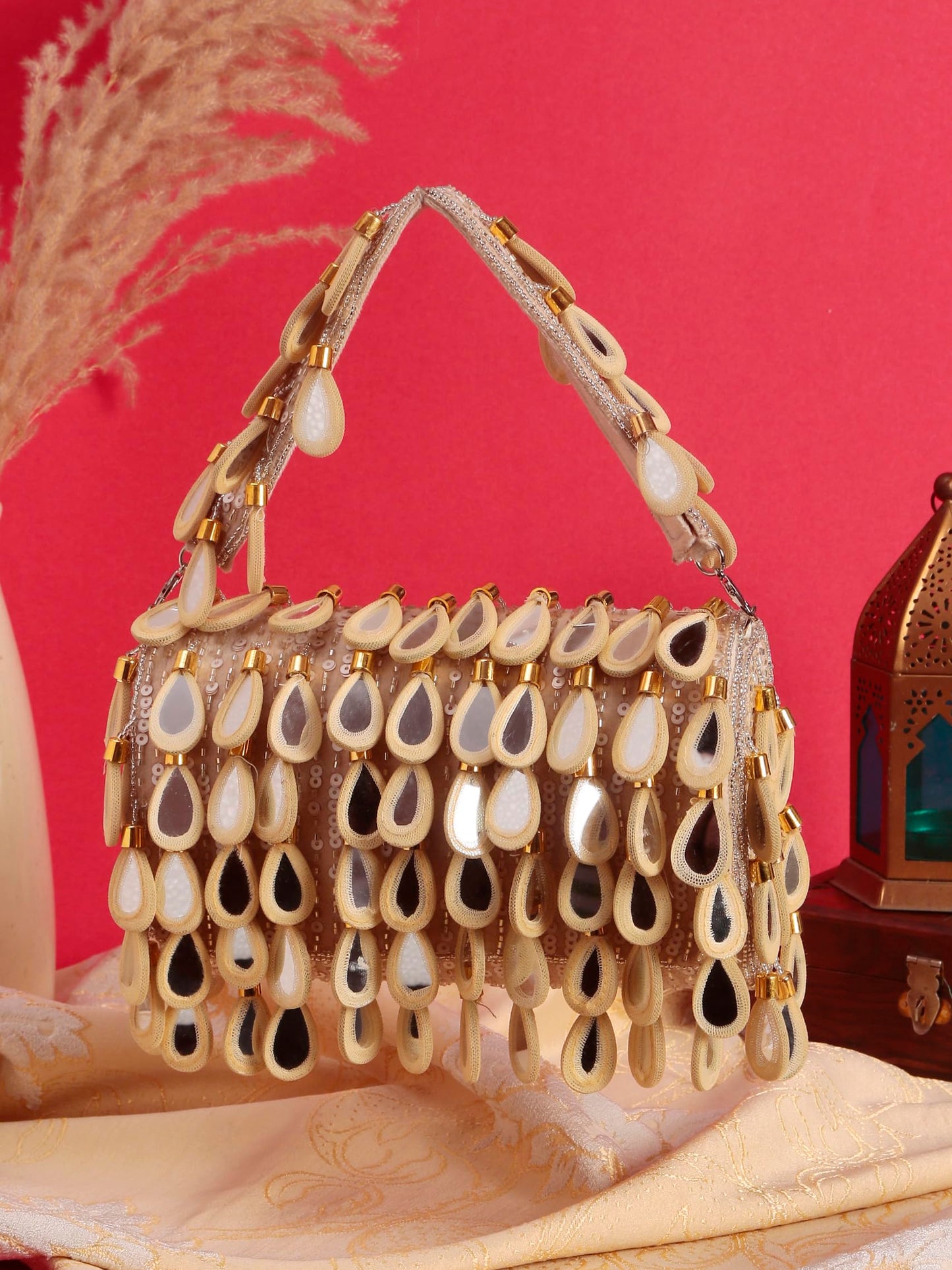 SWISNI embellished bride clutch II Women's Traditional Designer Clutch For Women & Girls II FLAP BAGS (Beige)