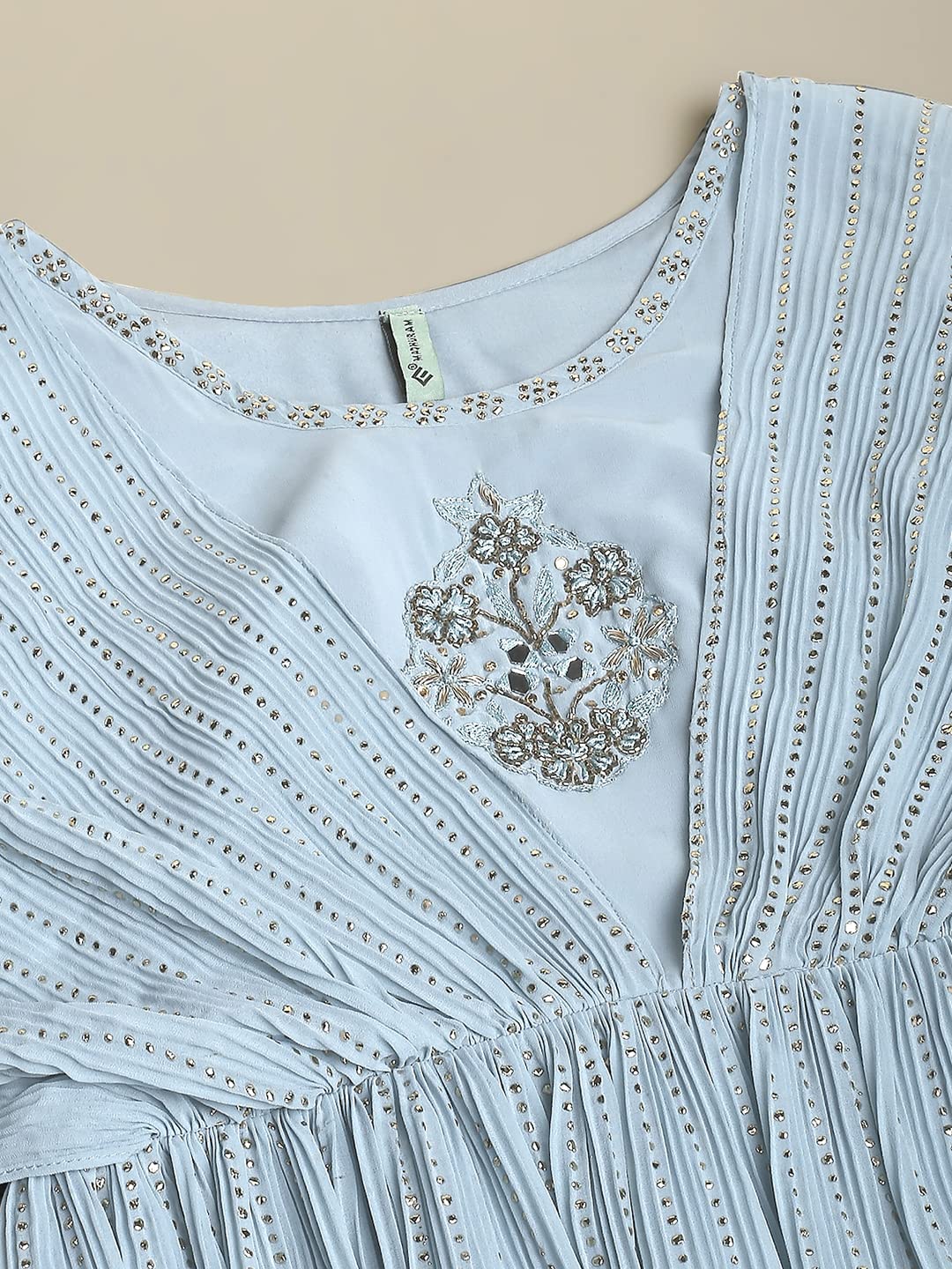 madhuram Women's Long Gown for Solid Georgette with Heavy Embroidery and Hand Work with Belt(2408) (in, Alpha, 2XL, Regular, 1) Sky Blue