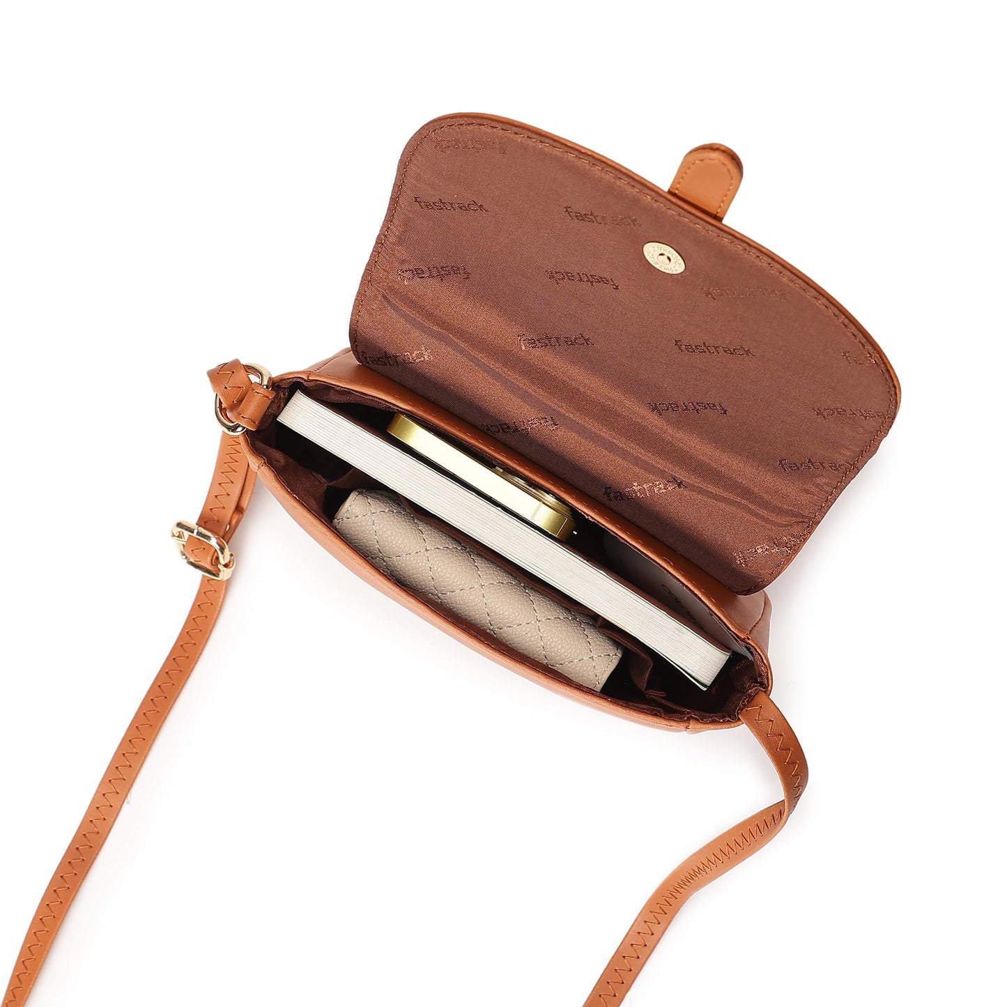 Fastrack Solid Sling Bag For Women, Girls and Ladies| with Non-Detachable Sling Strap | Durable PU Construction, Tan