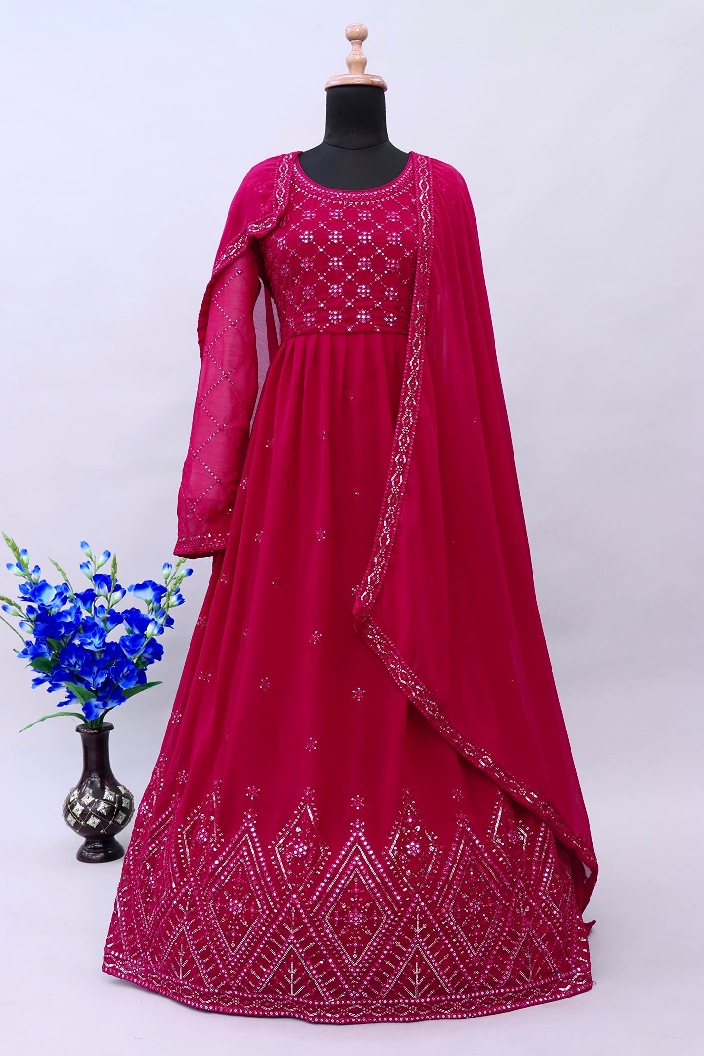 RUDRAPRAYAG Georgette Embroidered free Size Anarkali Gown For Women