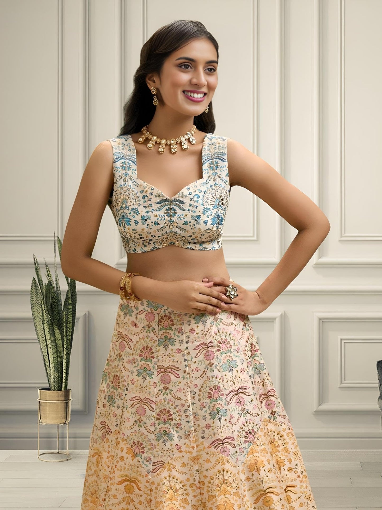 Zeel Clothing Women's Zari and Digital Print Work Art Silk Lehenga Choli with Dupatta (5073-Multi-Womens-Lehenga-Choli-New; Free Size)