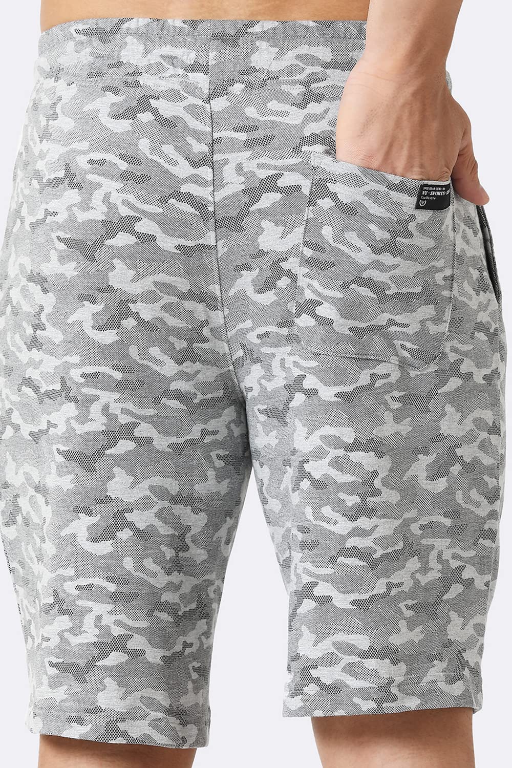 Van Heusen Men Knit Shorts - Cotton Rich - Drawstring Waist, Camo Print, Ultra Soft_70015_Grey Melange AOP_S