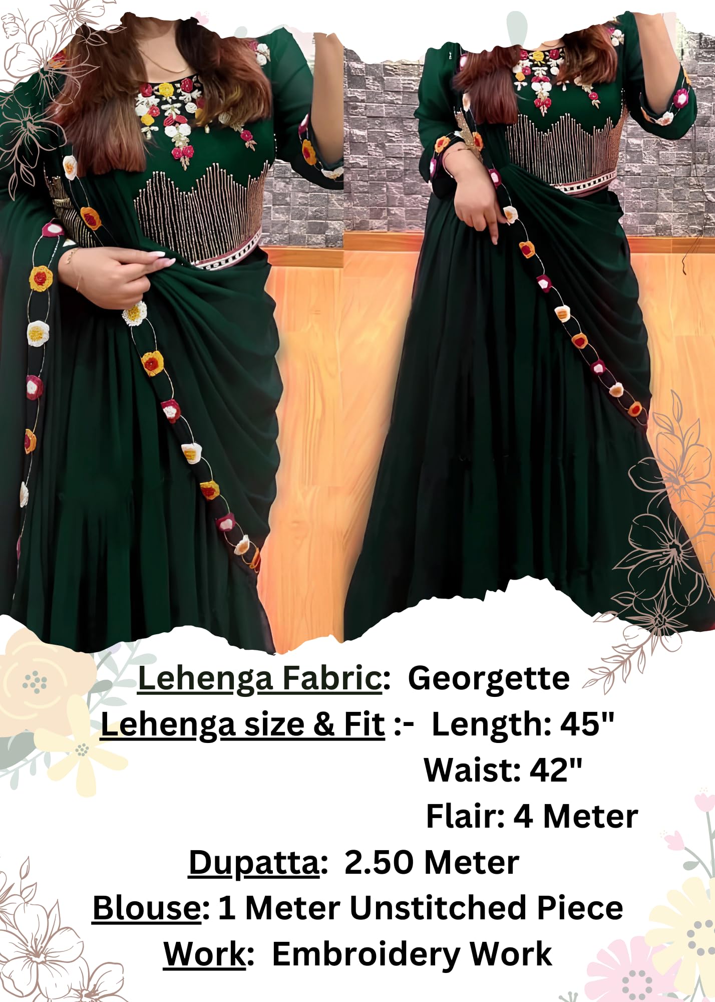 SHYAMLATA Women's Embroidered Georgette Green Crop Top Semi-stitched Lehenga Choli For Women (Party-Wedding-Bridal-Festive; Free Size) (Green)
