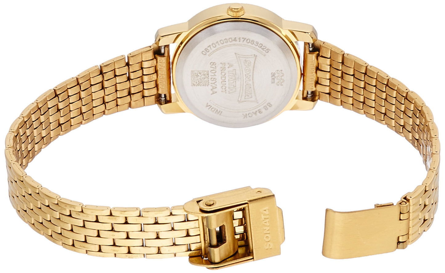 Sonata Quartz Analog Champagne Dial Stainless Steel Strap Watch for Women-NS87018YM02