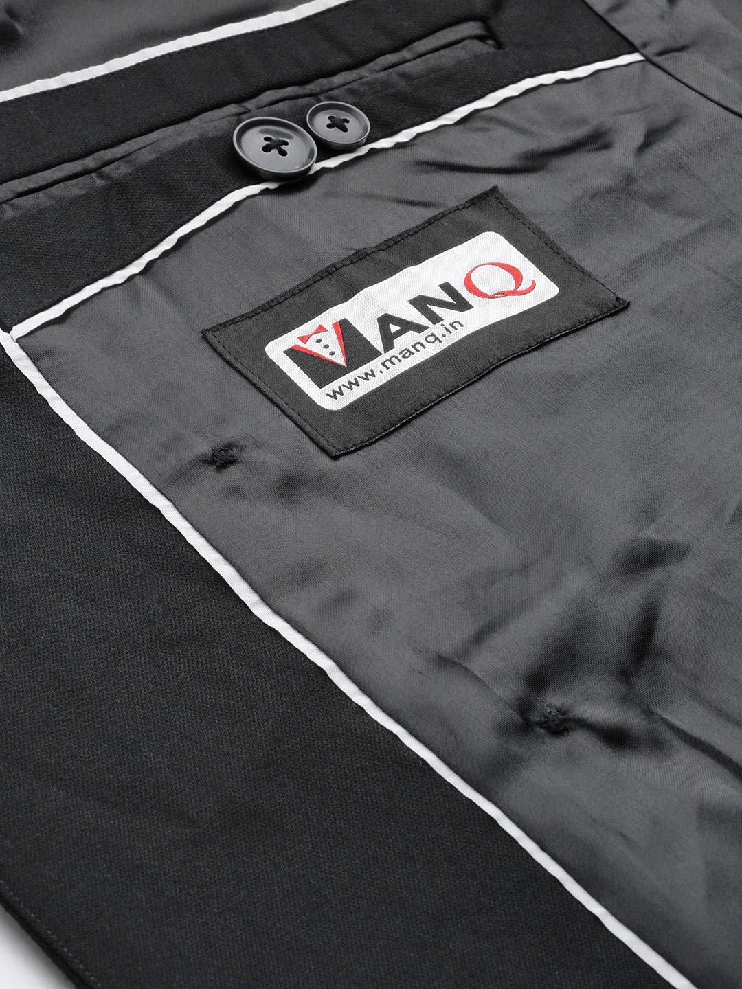 MANQ Men Black Solid Slim Fit Double Breasted Suit (Size: 36)