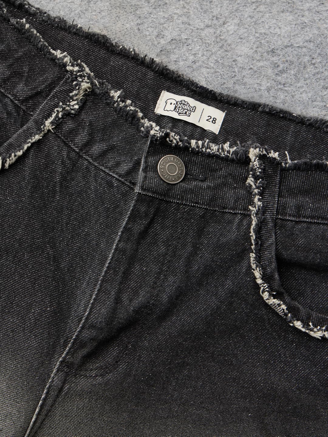 The Souled Store Baggy Denim: Cosmic Queen Women and Girls Buttoned Grey Print and Embellished Cotton Baggy Fit Jeans