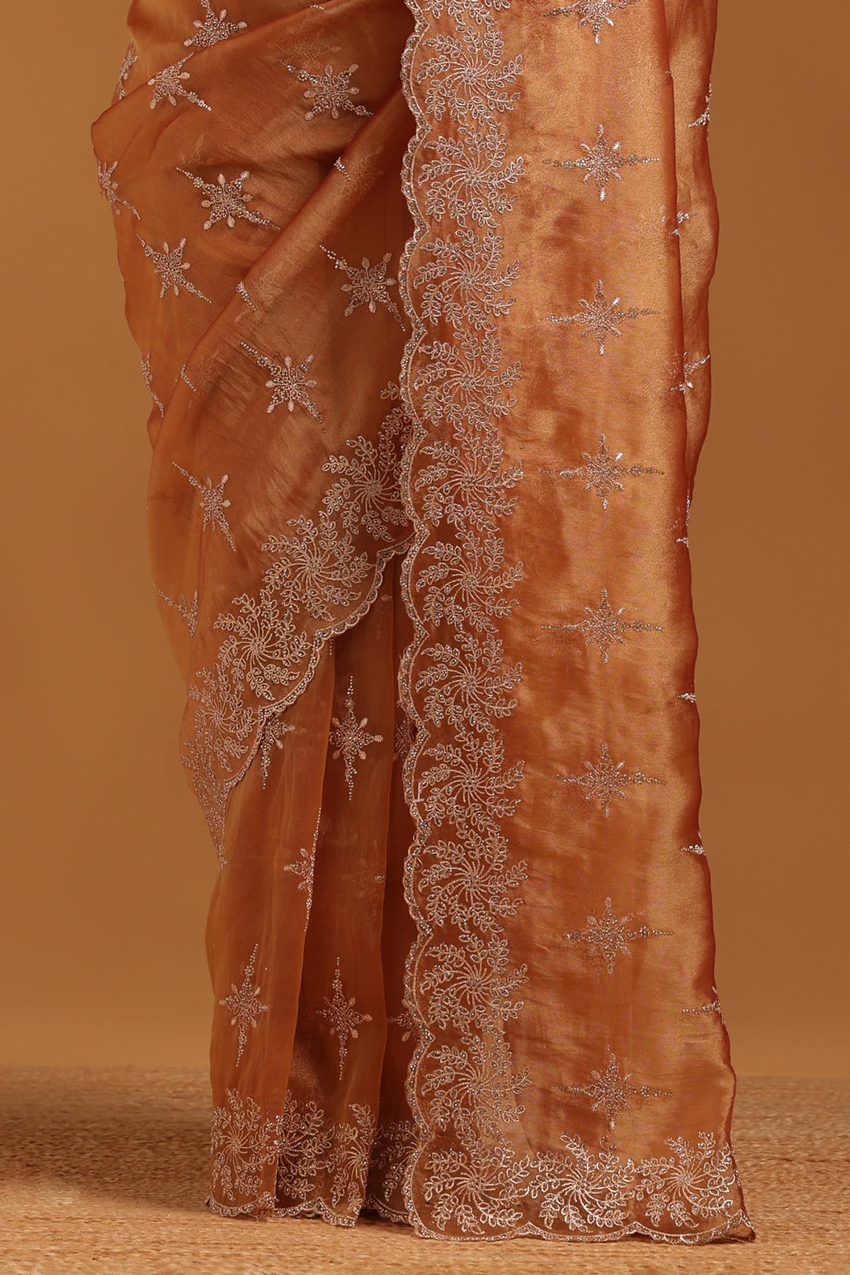 Soch Womens Peach Tissue Ethnic Motifs Saree With Stone Work