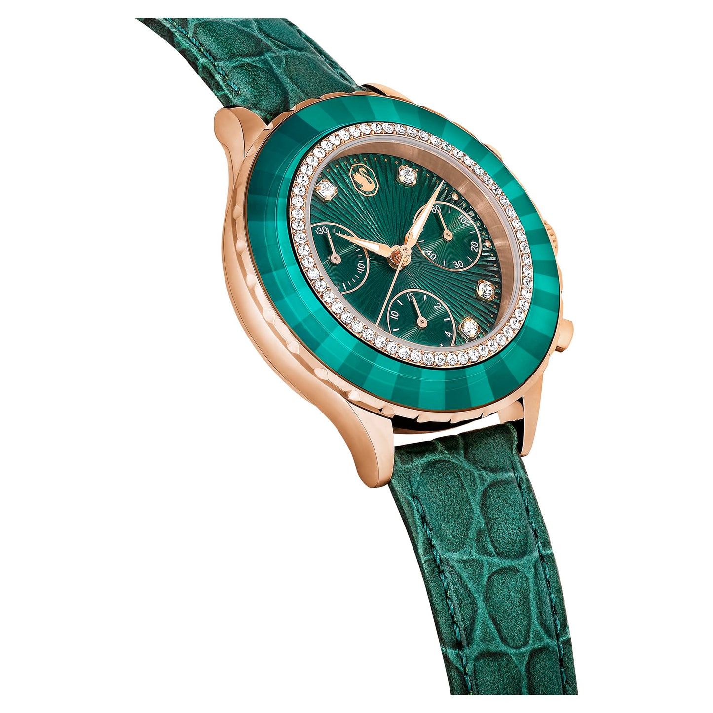Swarovski Leather Analog Rose Gold Dial Women's Watch-5672931, Band Color-Green