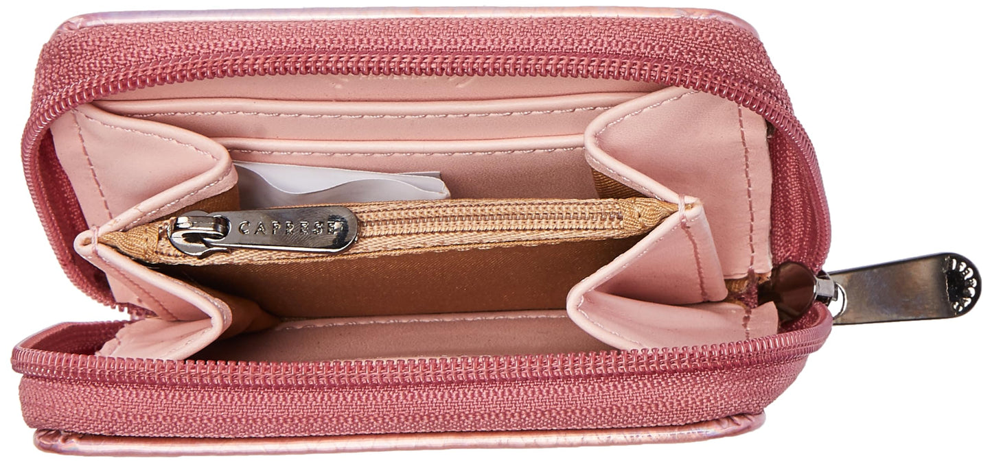 Caprese Nettie Women’s Zip Around Wallet, Small | Stylish Faux Leather Wallet with Zipper Closure | Multiple Compartments & Card Slots | Elegant Design for Casual & Special Occasions (Light Pink)