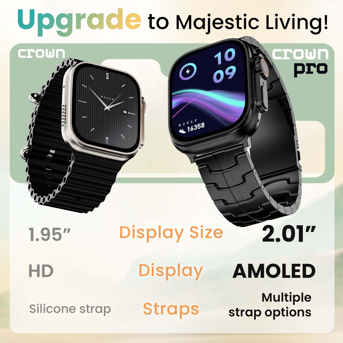 GOBOULT Newly Launched Crown Pro Smart Watch 2.01'' AMOLED, BT Calling, Working Crown, Zinc Alloy Frame, AI Voice Assistant, SpO2 Monitoring, 120+ Sports Mode (Metal Black)