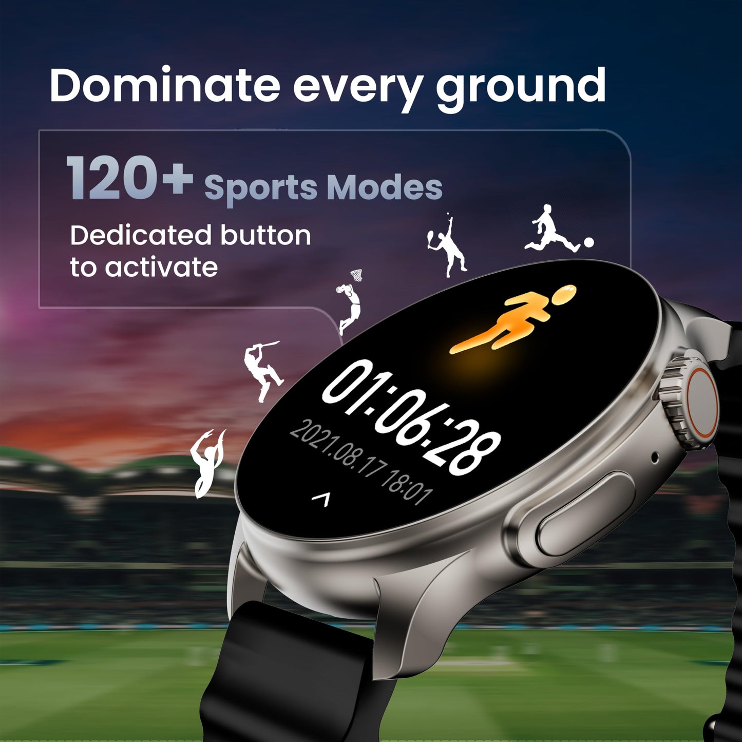 GOBOULT Newly Launched Crown R Pro Smart Watch 1.43''HD AMOLED, BT Calling, Working Crown, Zinc Alloy Frame, 600 Nits Brightness, AI Voice Assistant, SpO2 Monitoring, 120+ Sports Mode (Pure Black)