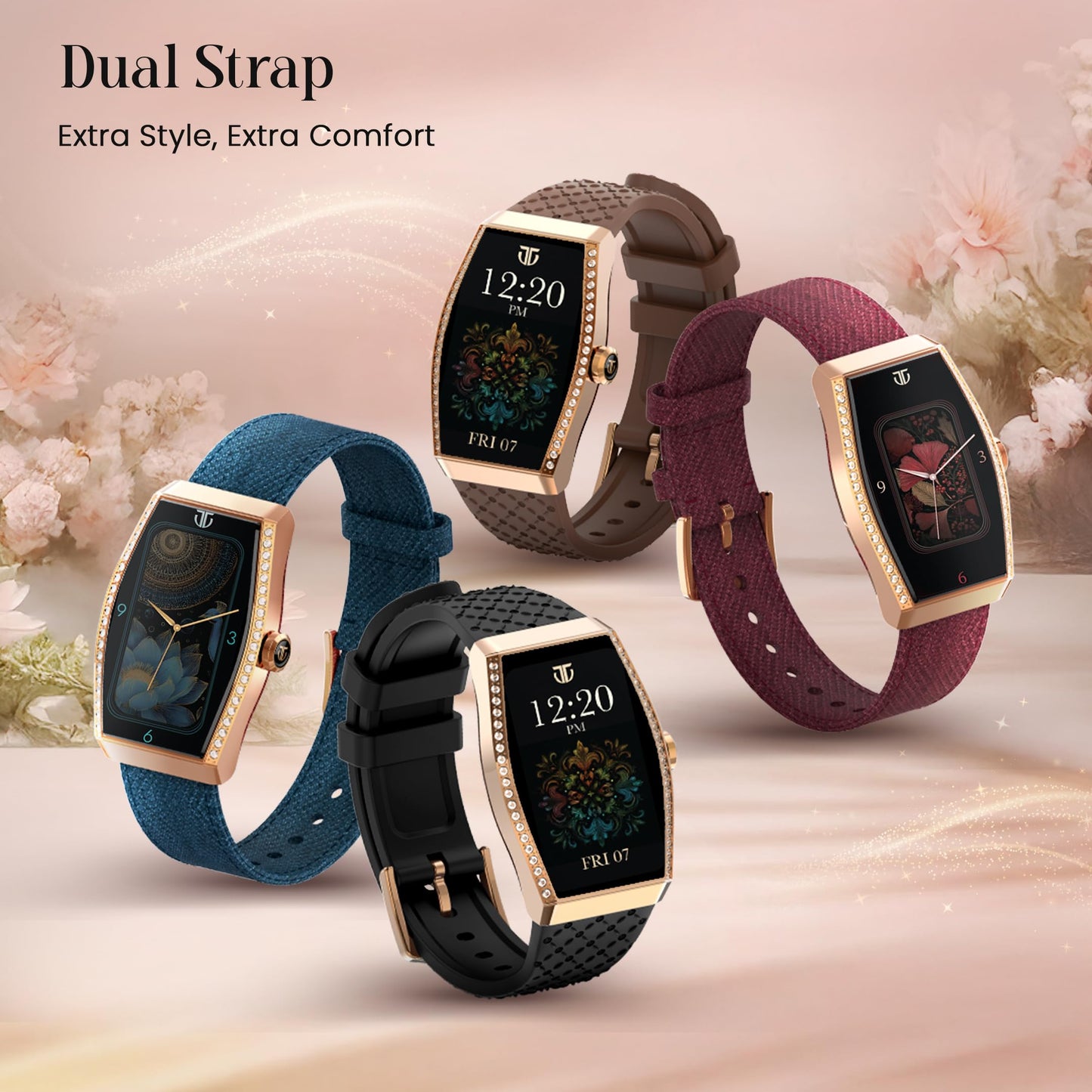 Titan Valerie Aura Women Smartwatch with 1.47 AMOLED Display,Crystal Studded Bezzel,Luna Wellness,UV/AQI Index,Animated Watchfaces,QR Hub,Stress Monitoring,Breathe Exercise,IP68-Teal Green