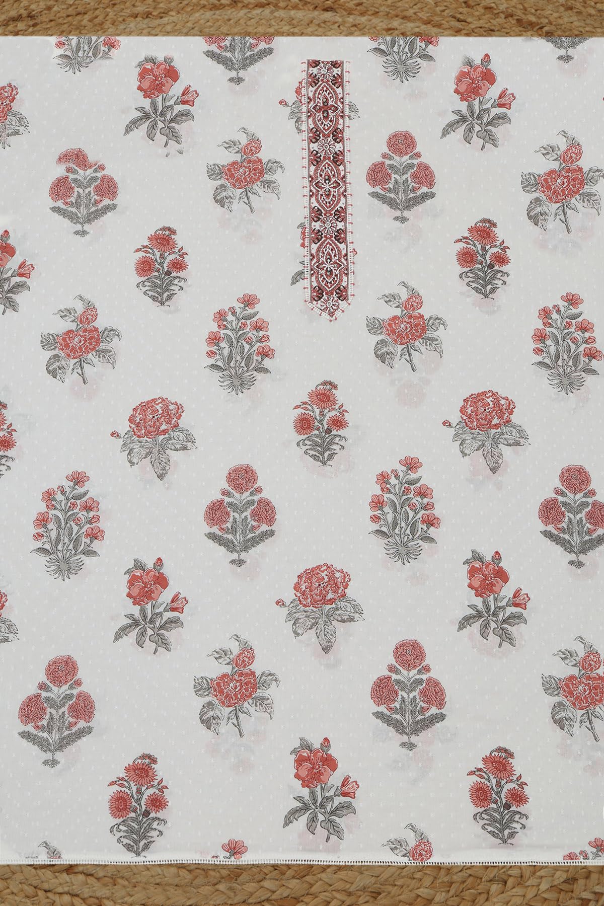 Soch Womens White Cotton Floral Dress Material With Beads