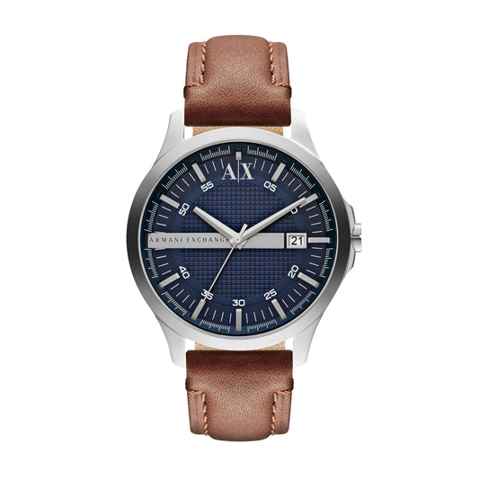 Armani Exchange Leather Analog Blue Dial Men Watch-Ax2133, Brown Band