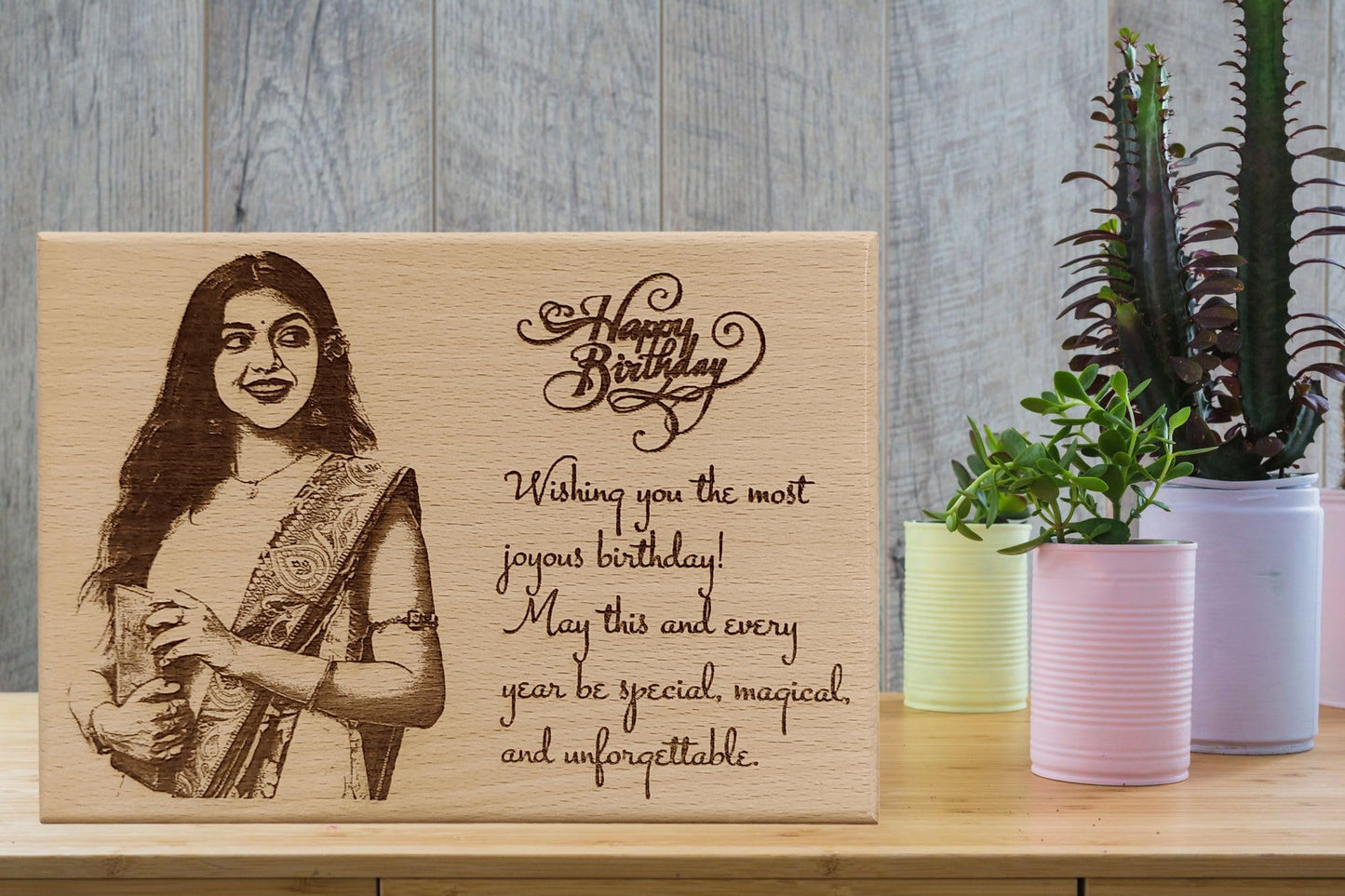 Shivansh Gifts Customize Engraved 5x7 Inch Wooden Photo Frame, Personalized Picture Gift for Birthday,Wedding (Brown, Rectangular)