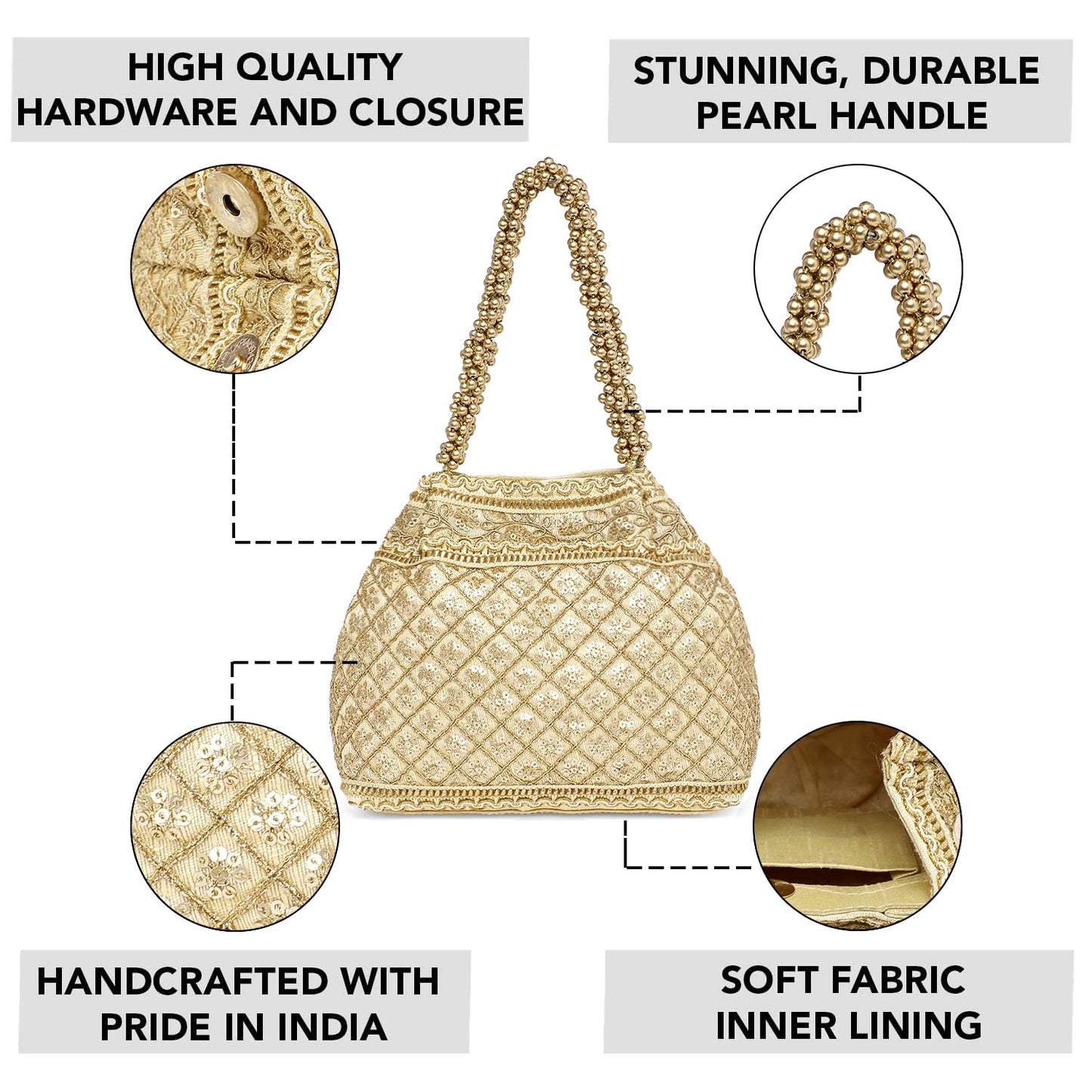 Peora Cream & Green Potli Combo Handbags Gift for Women