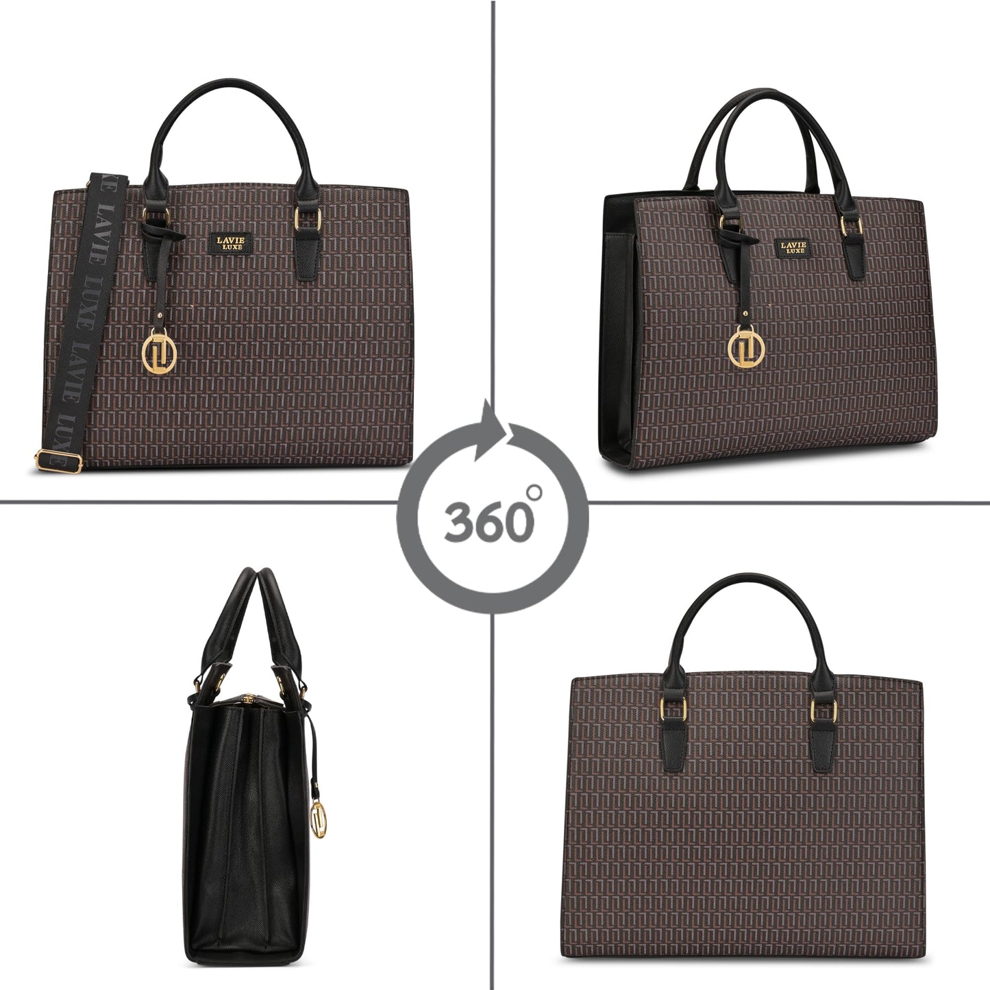 Lavie Luxe Women's Ellon25 Monogram Laptop Satchel Handbag for Women | Fits Upto 15 Inch Laptop | Laptop Bag for Work | Ladies purse | Stylish Shoulder Bag | Gift For Women