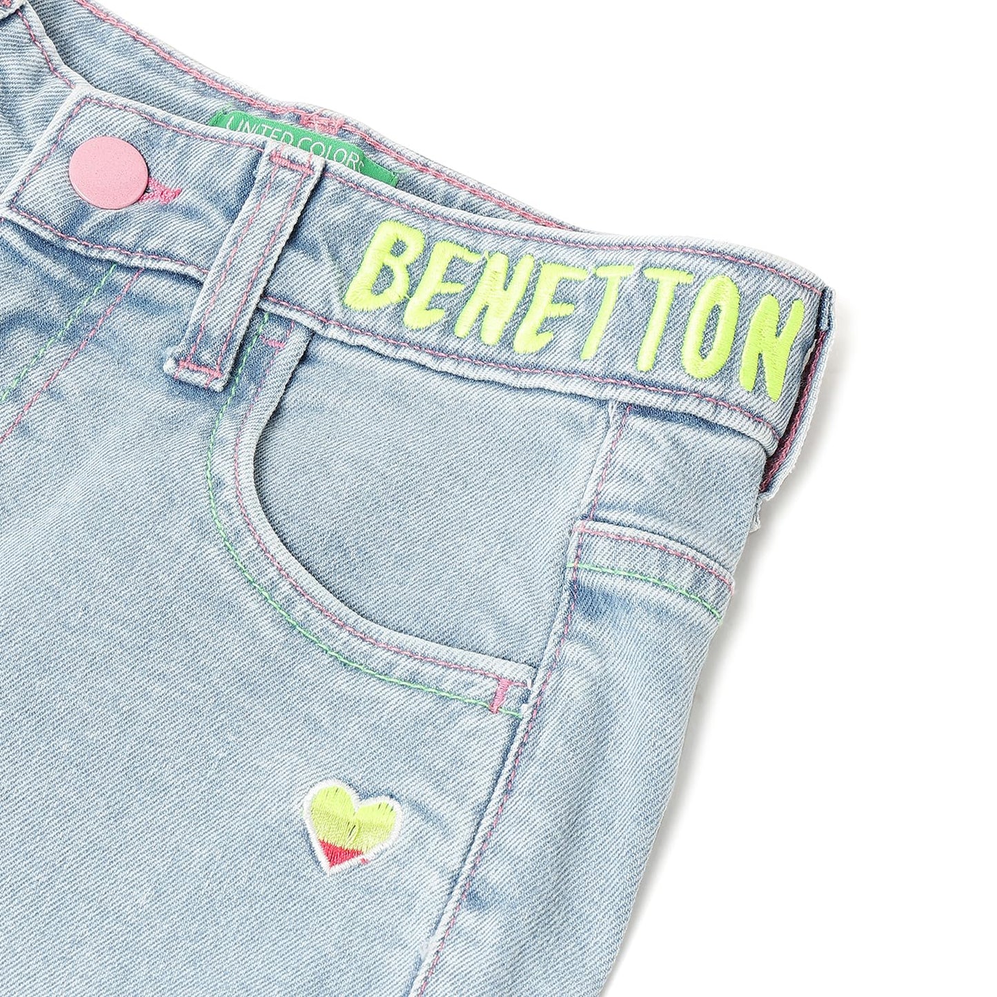 United Colors of Benetton Embroidered Loose Fit Jeans (Size: 3-4 Years)-25P4DENC0607I901 Blue
