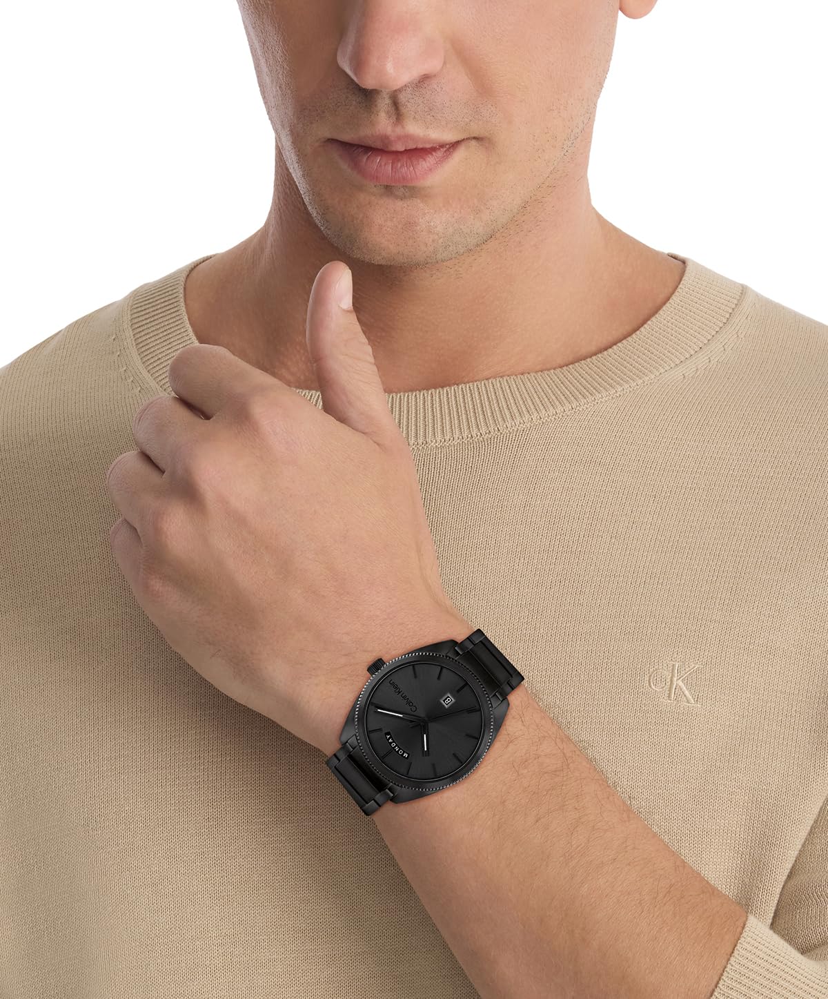 Calvin Klein Progress Qtz Basic Calendar Grey Round Dial Men's Watch|Ionic Plated Black Steel Material|Black Color Band - 25200448