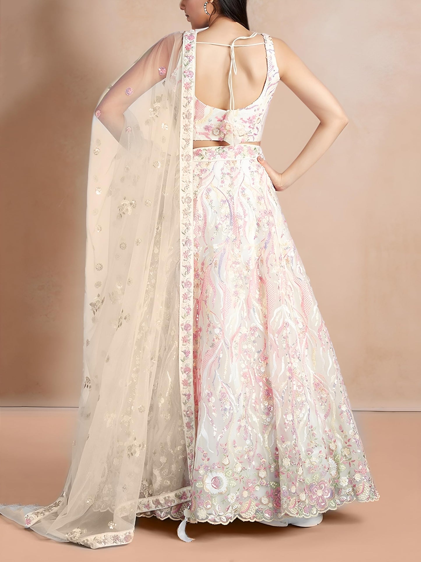Zeel Clothing Women's Sequins Embroidered Work Soft Net Designer Lehenga Choli With Dupatta (6033-White-Wedding-Stylish-Lehenga-Choli-Latest; Free Size)