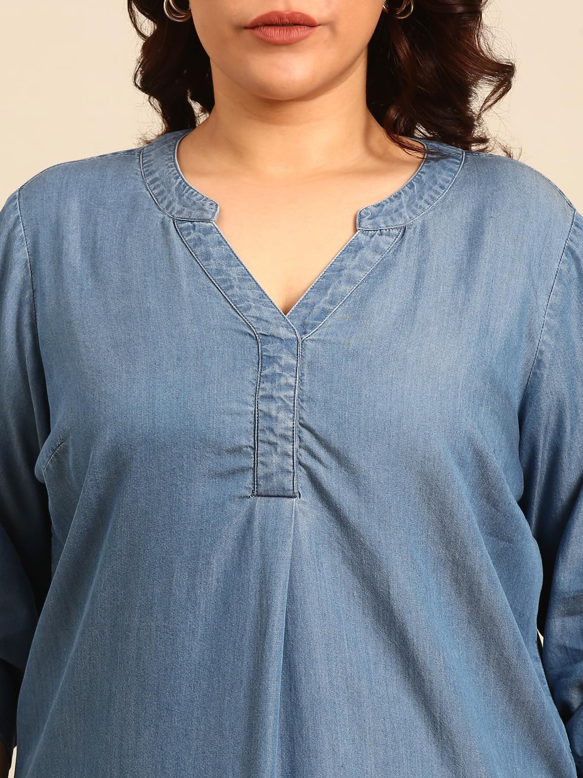 The Pink Moon Women's Midi A-Line Plus Size Denim Dress - (DRS_NIM18_Tencel_Blue_3XL)