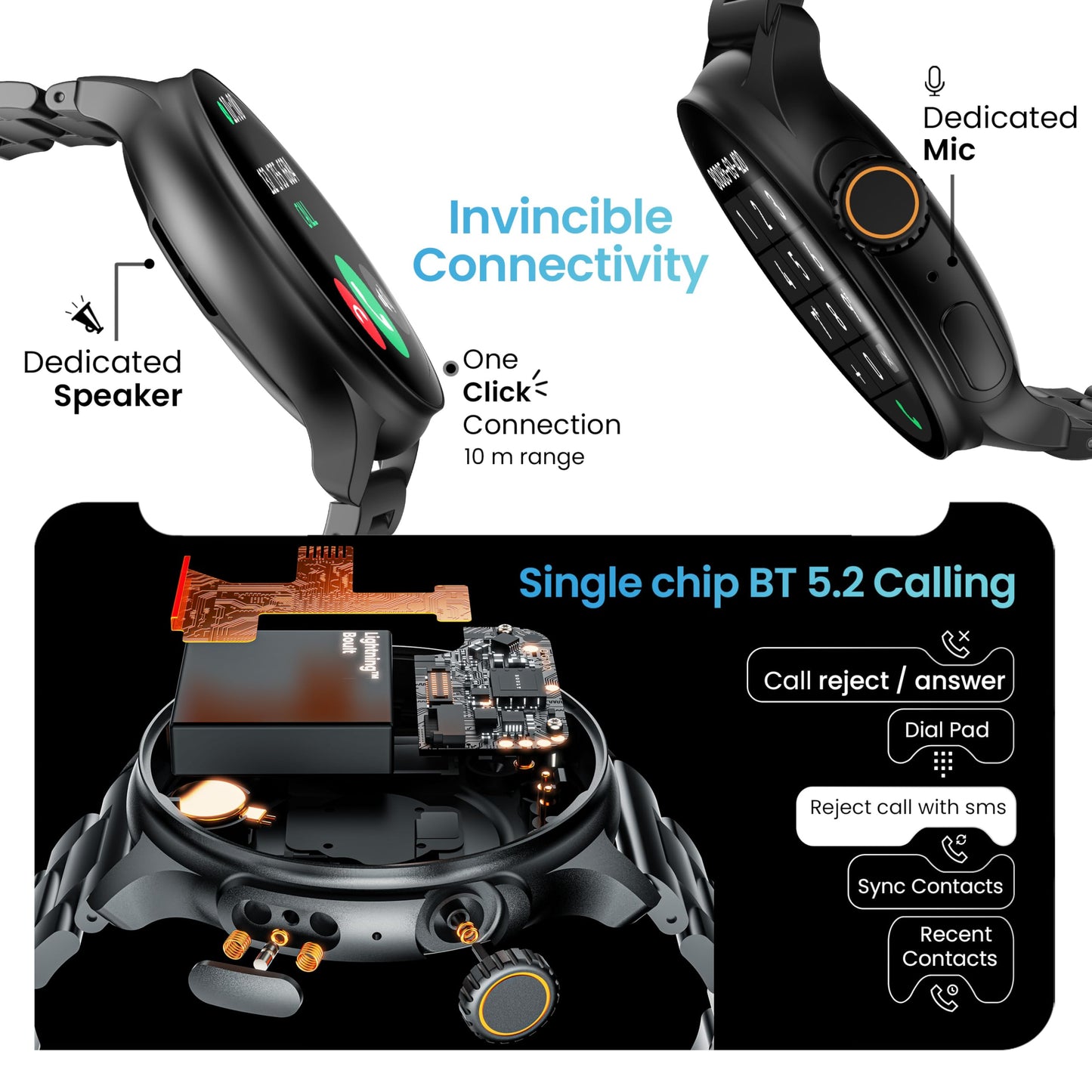 GOBOULT Newly Launched Crown R Pro Smart Watch 1.43''HD AMOLED, BT Calling, Working Crown, Zinc Alloy Frame, 600 Nits Brightness, AI Voice Assistant, SpO2 Monitoring, 120+ Sports Mode (Metal Black)