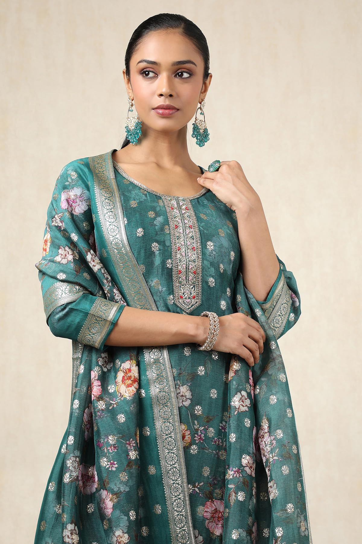 Soch Women's Brocade Salwar Suit Set (EWS5CD21720_Teal