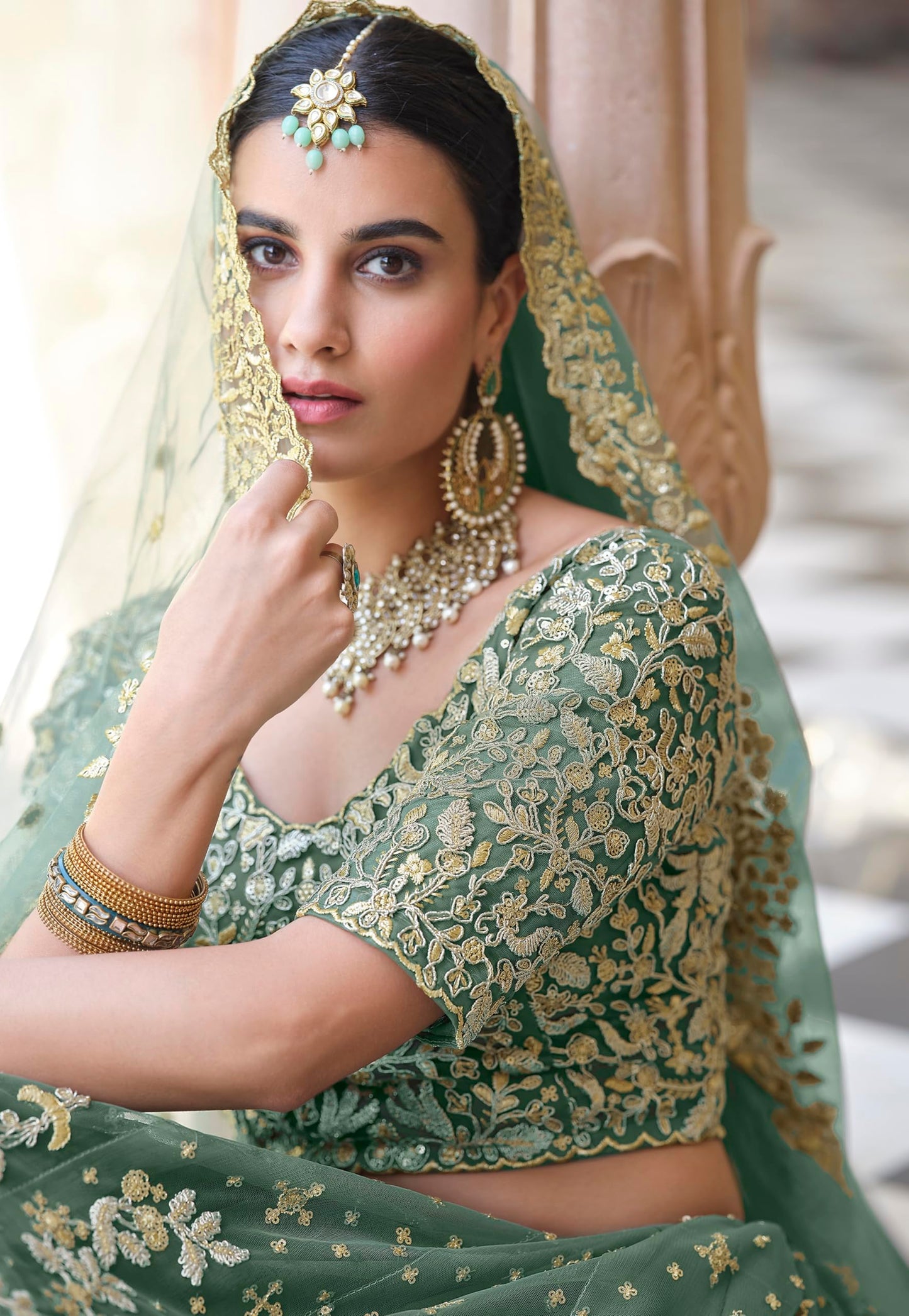 Divine Exim Women's Net Semi Stitched Lehenga Choli with Dupatta | Thread and Sequin Embroidery Pattern | Traditional, Wedding, Ethnic Wear Lehenga (Light Green)