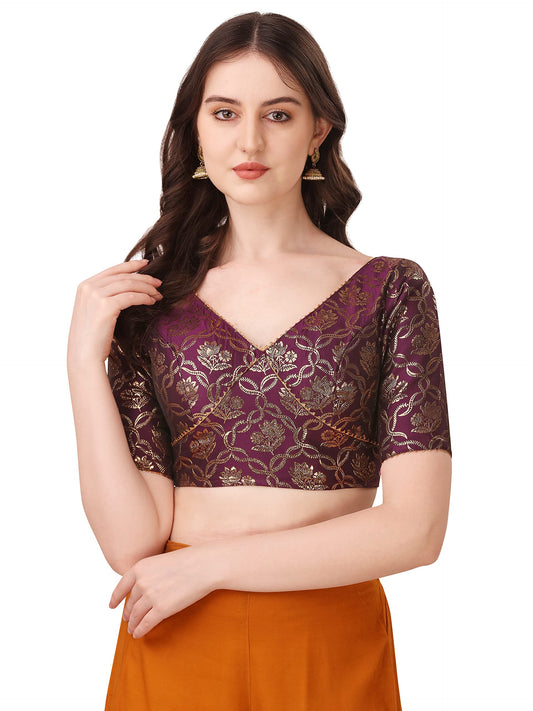 OOMPH! Jacquard Purple Readymade Blouse for Women - rbbl291m